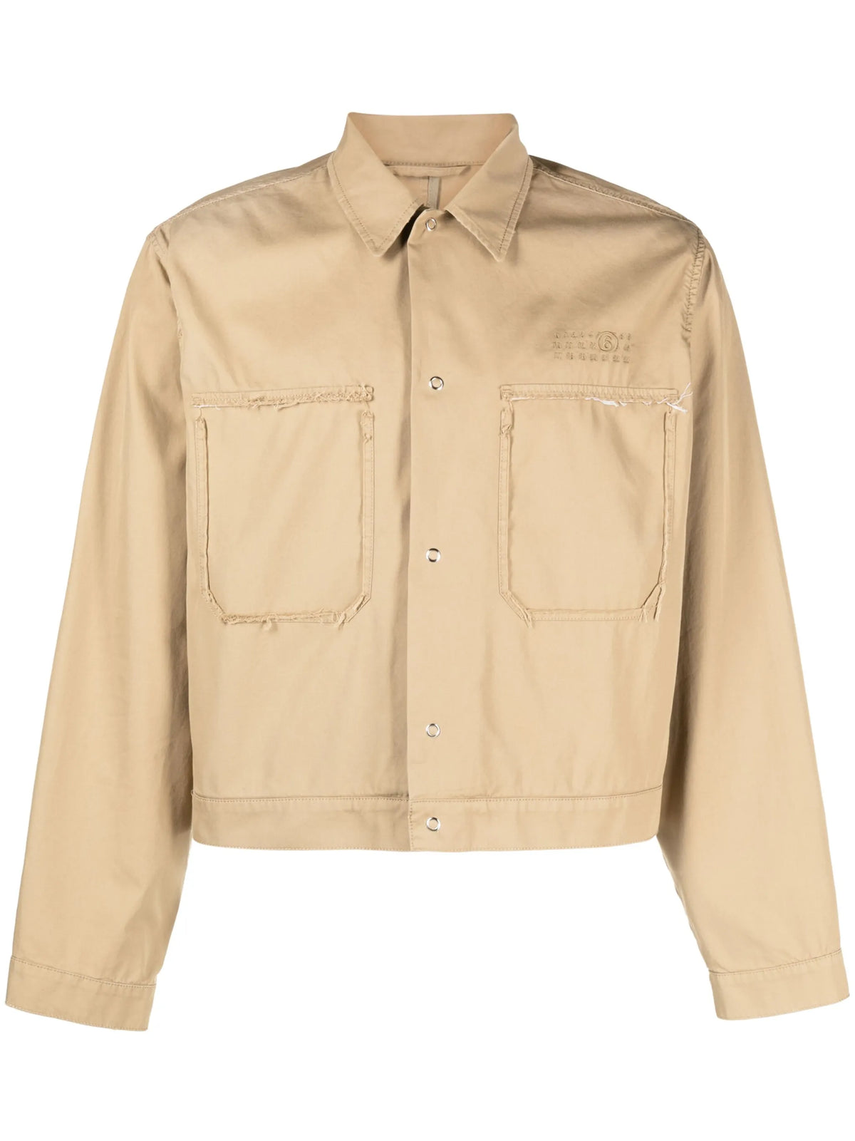 logo-embroidered frayed shirt jacket