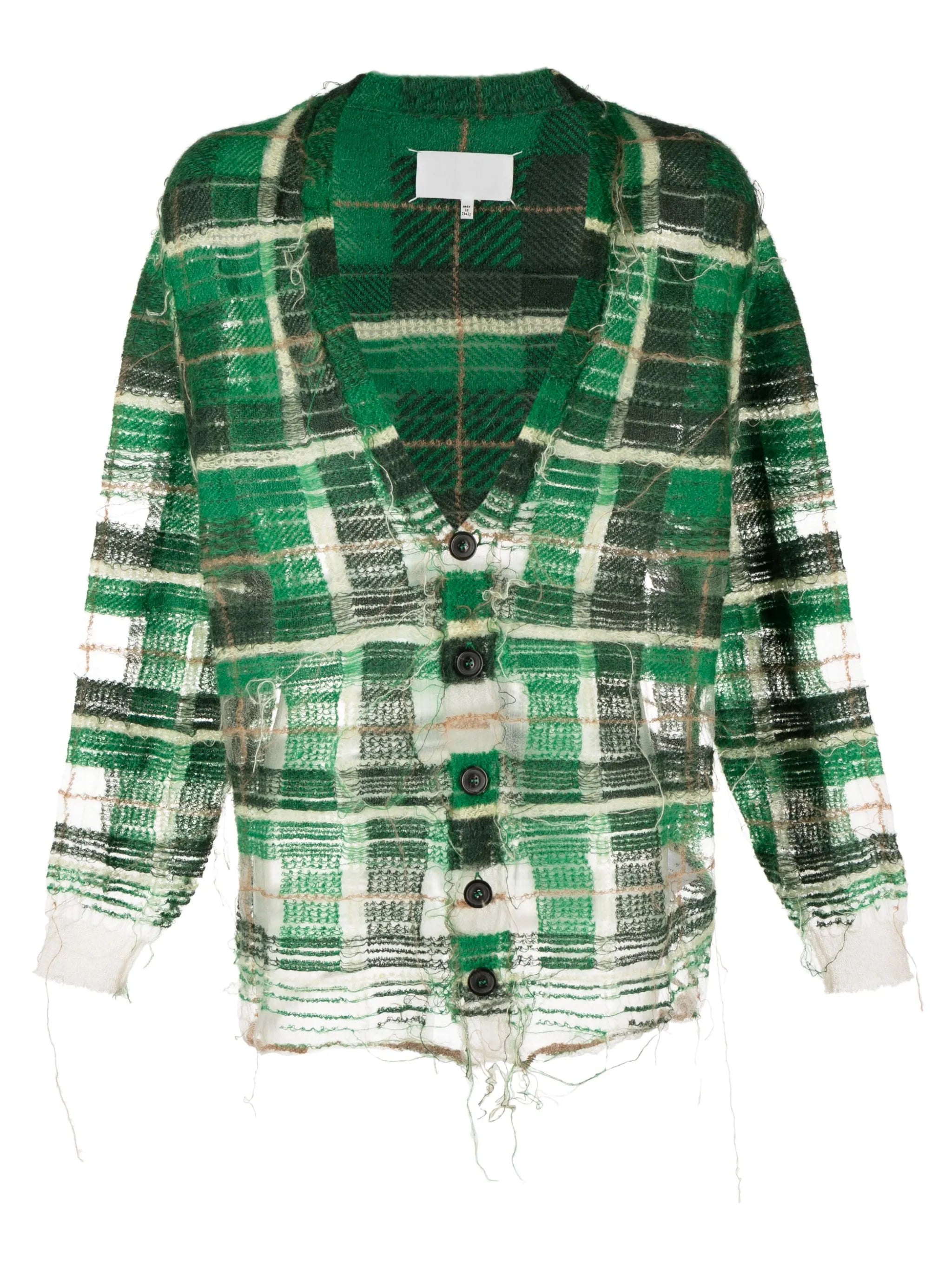 distressed checked cardigan