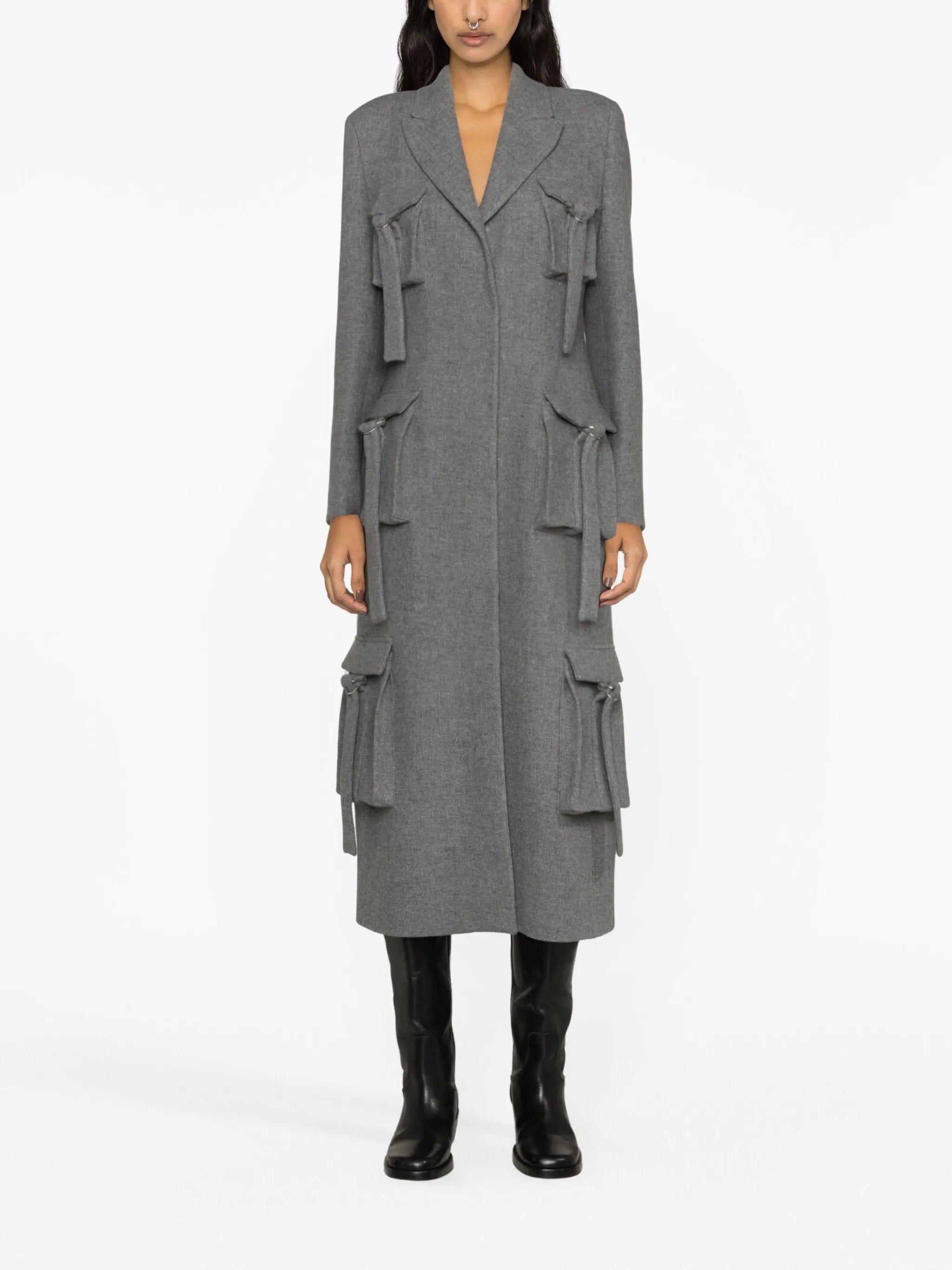 buckle-embellished wool-blend coat