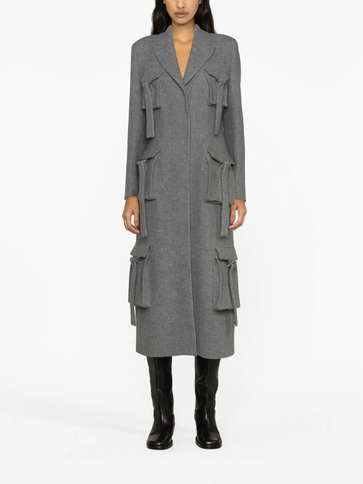 buckle-embellished wool-blend coat