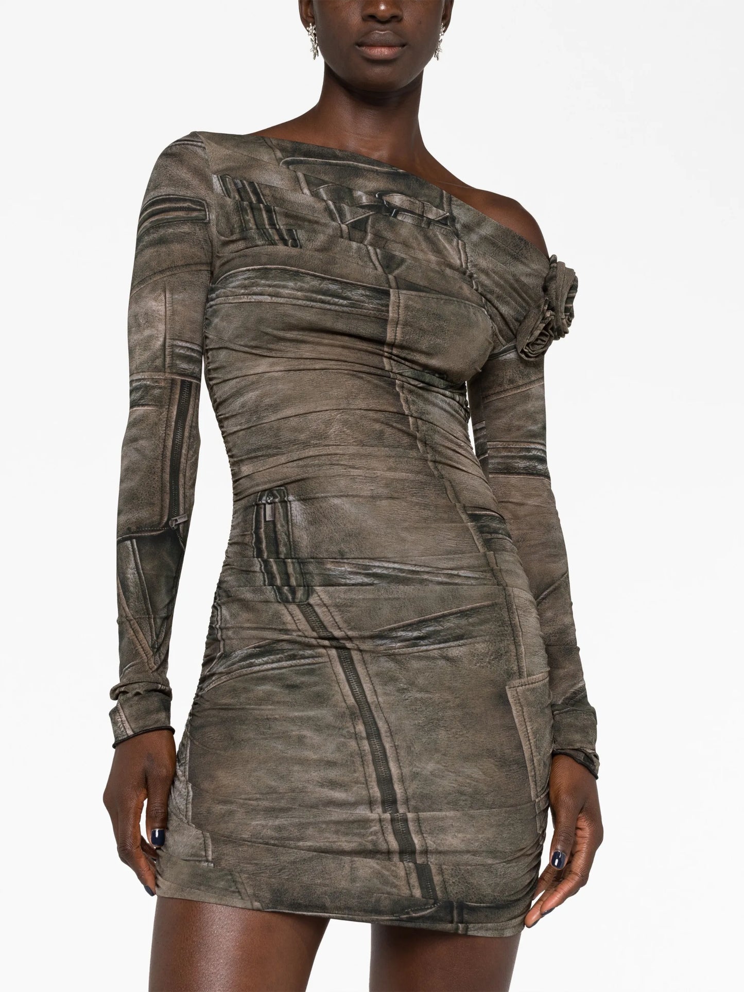 rose-appliqué trompe l'oeil dress