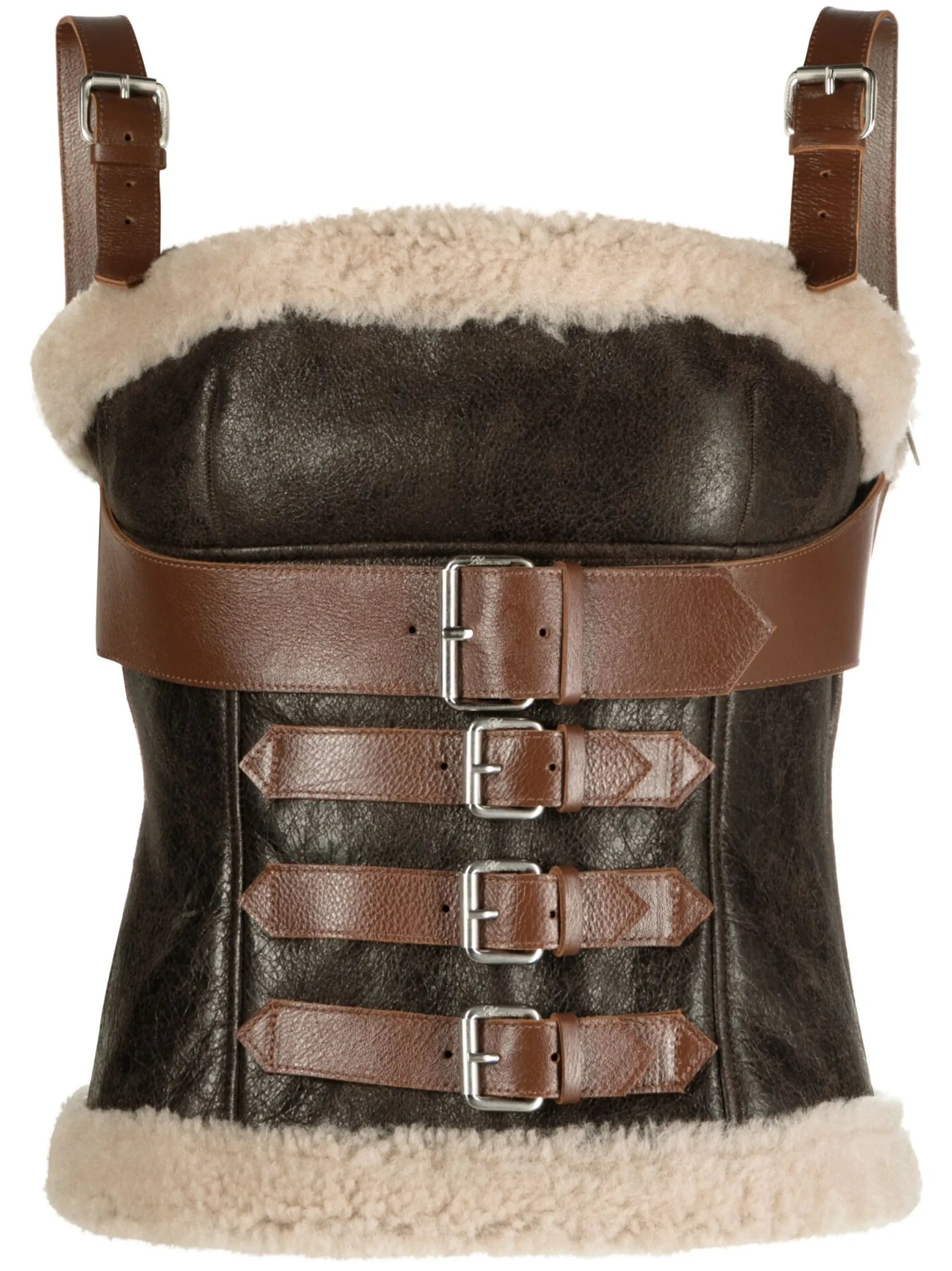 shearling-trim leather tank top