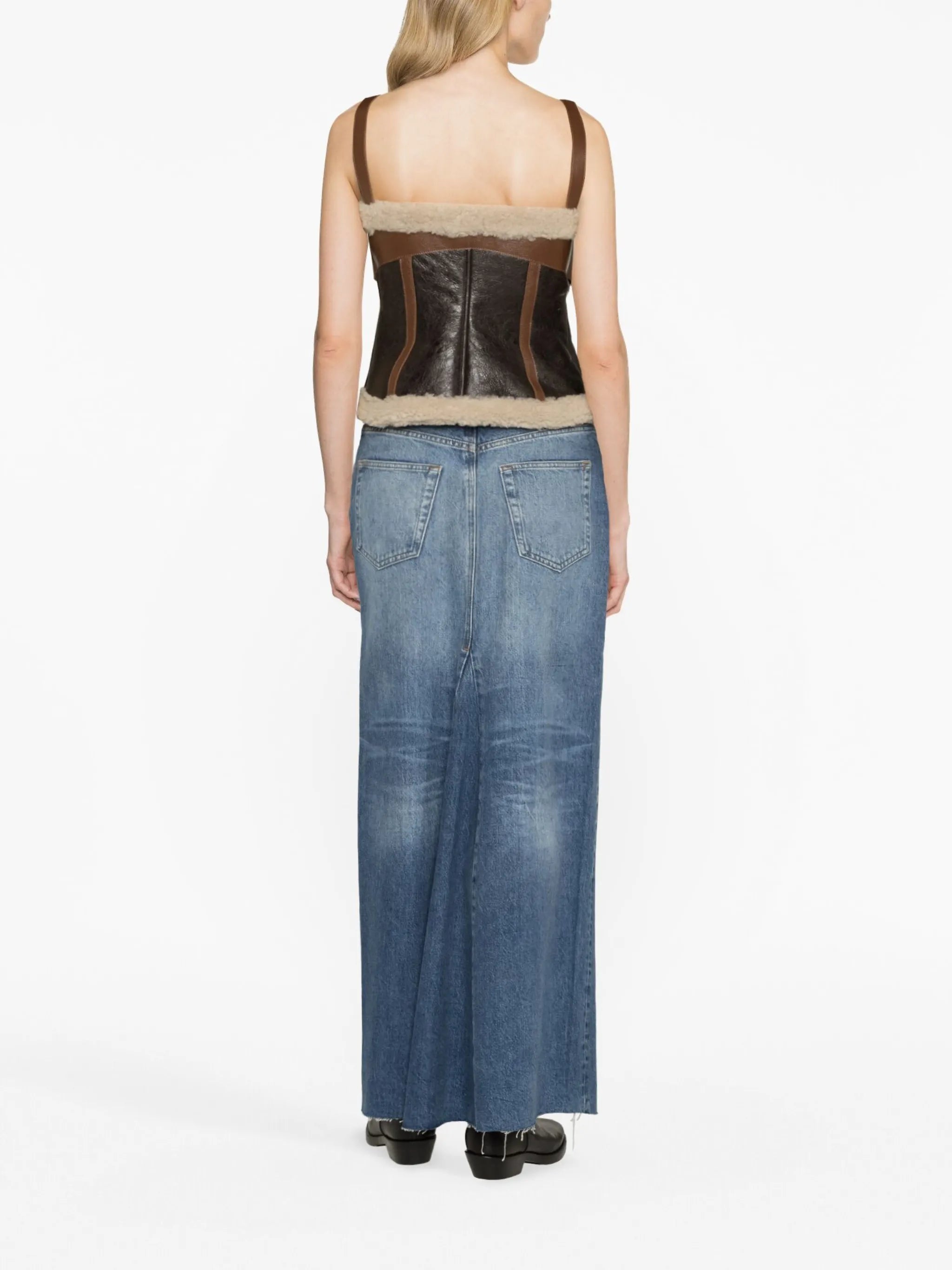 shearling-trim leather tank top