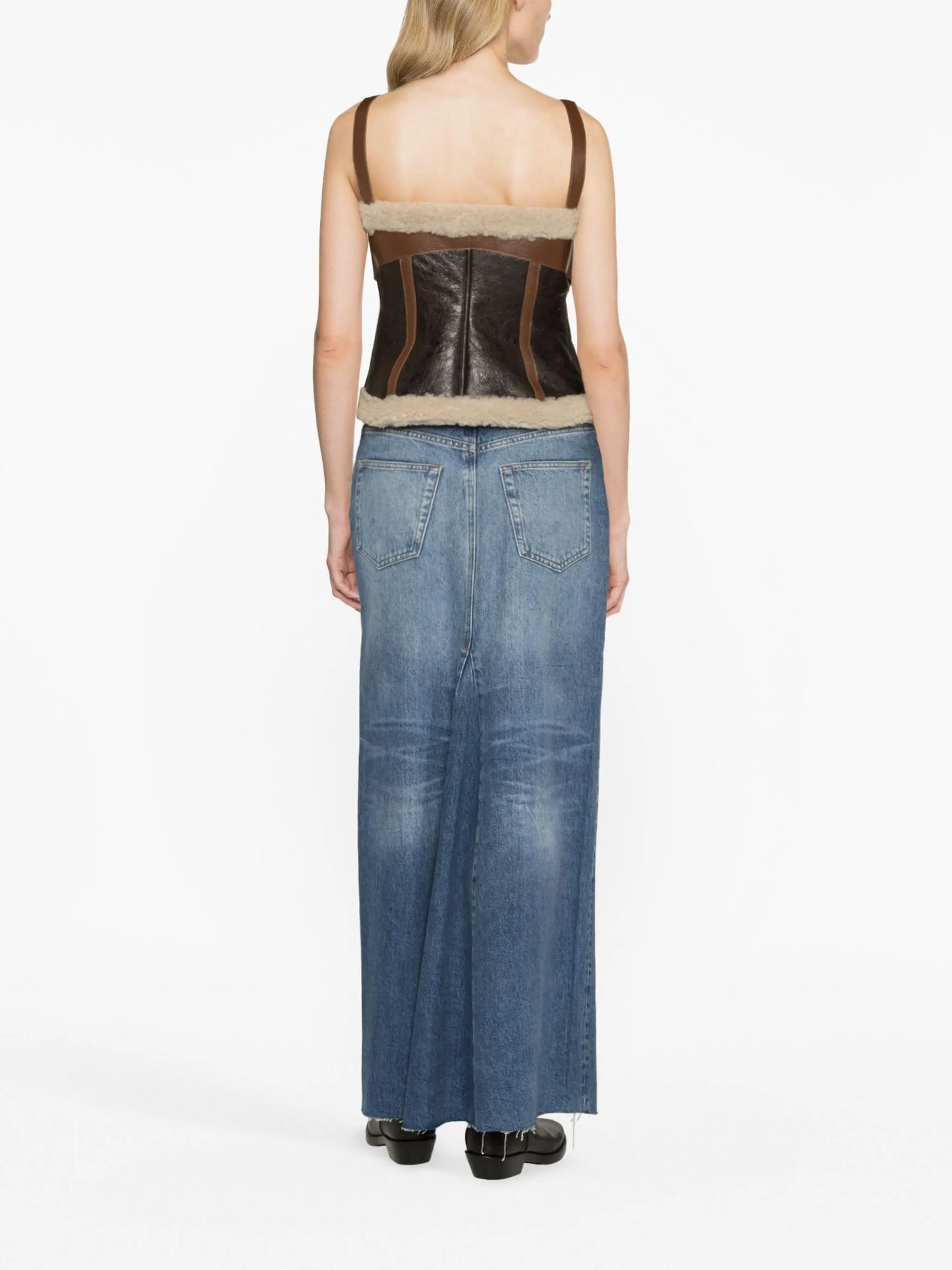 shearling-trim leather tank top