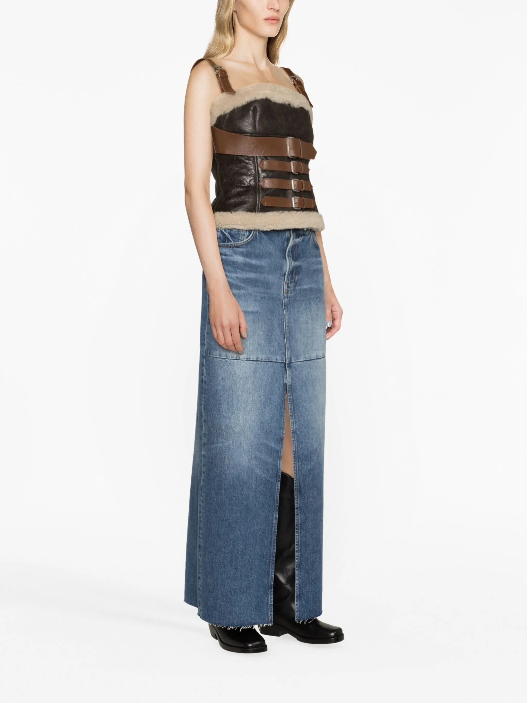 shearling-trim leather tank top