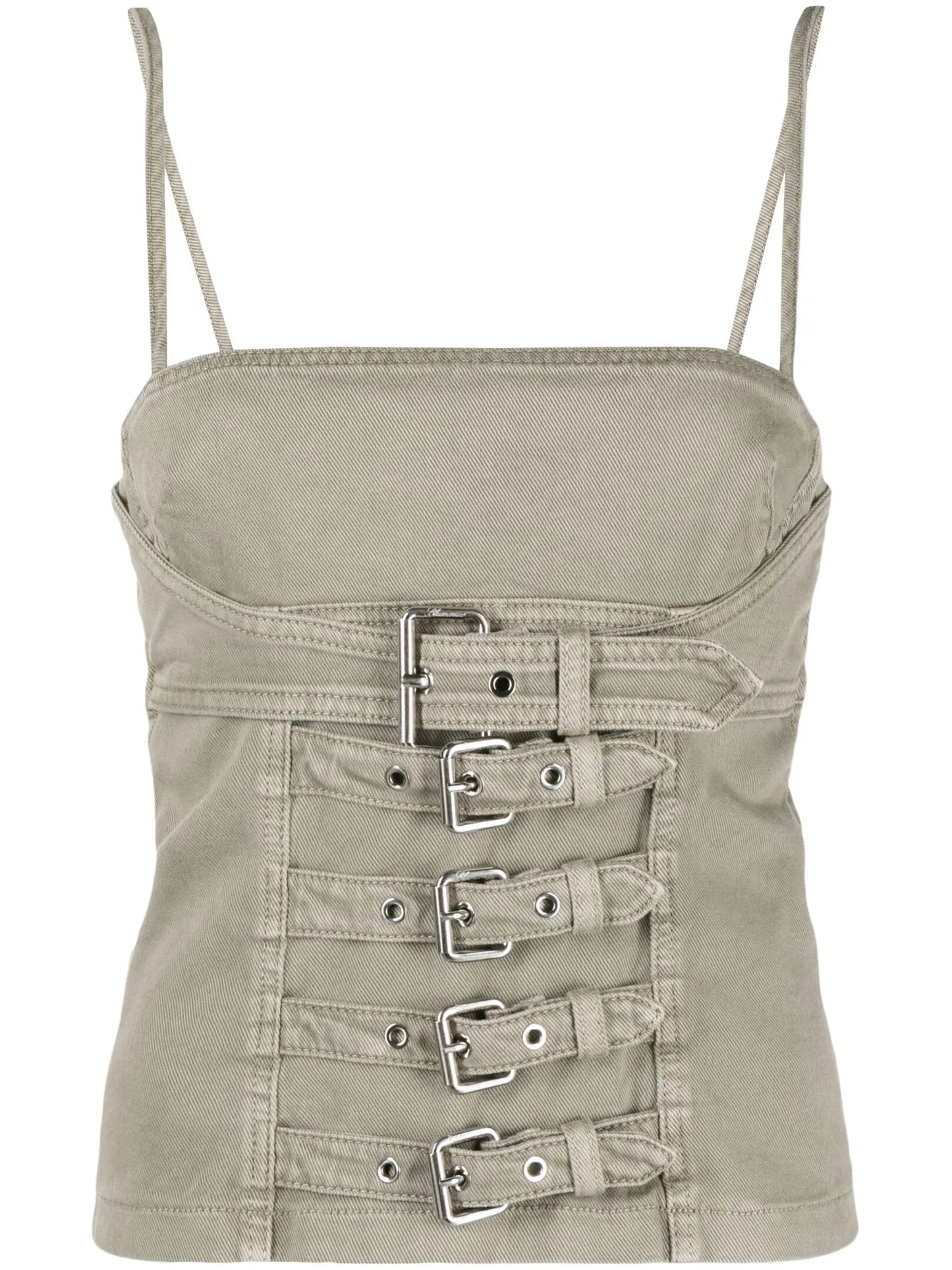 buckle-embellished denim tank top