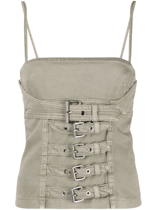 buckle-embellished denim tank top