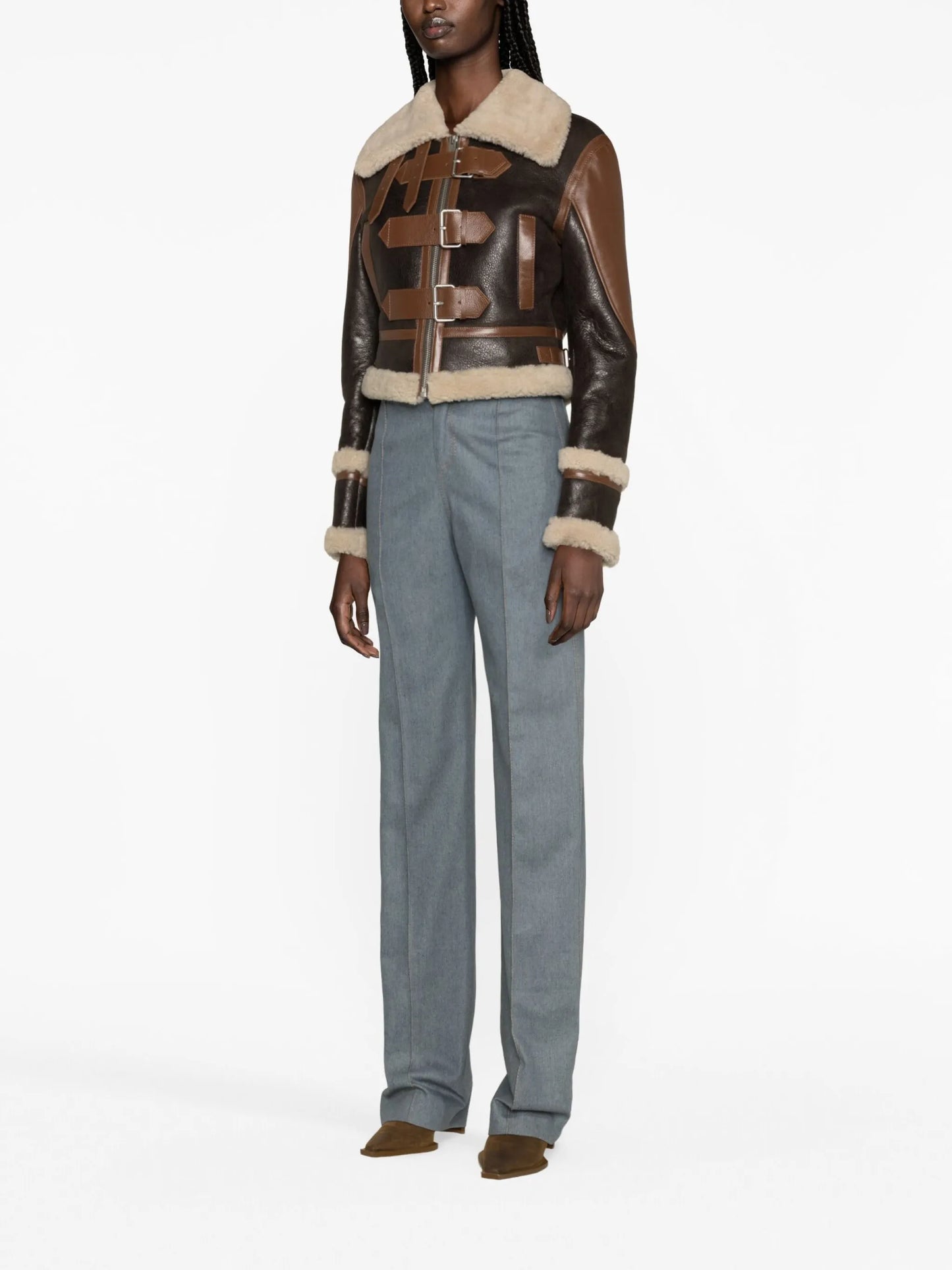 Giacca shearling-trim leather jacket