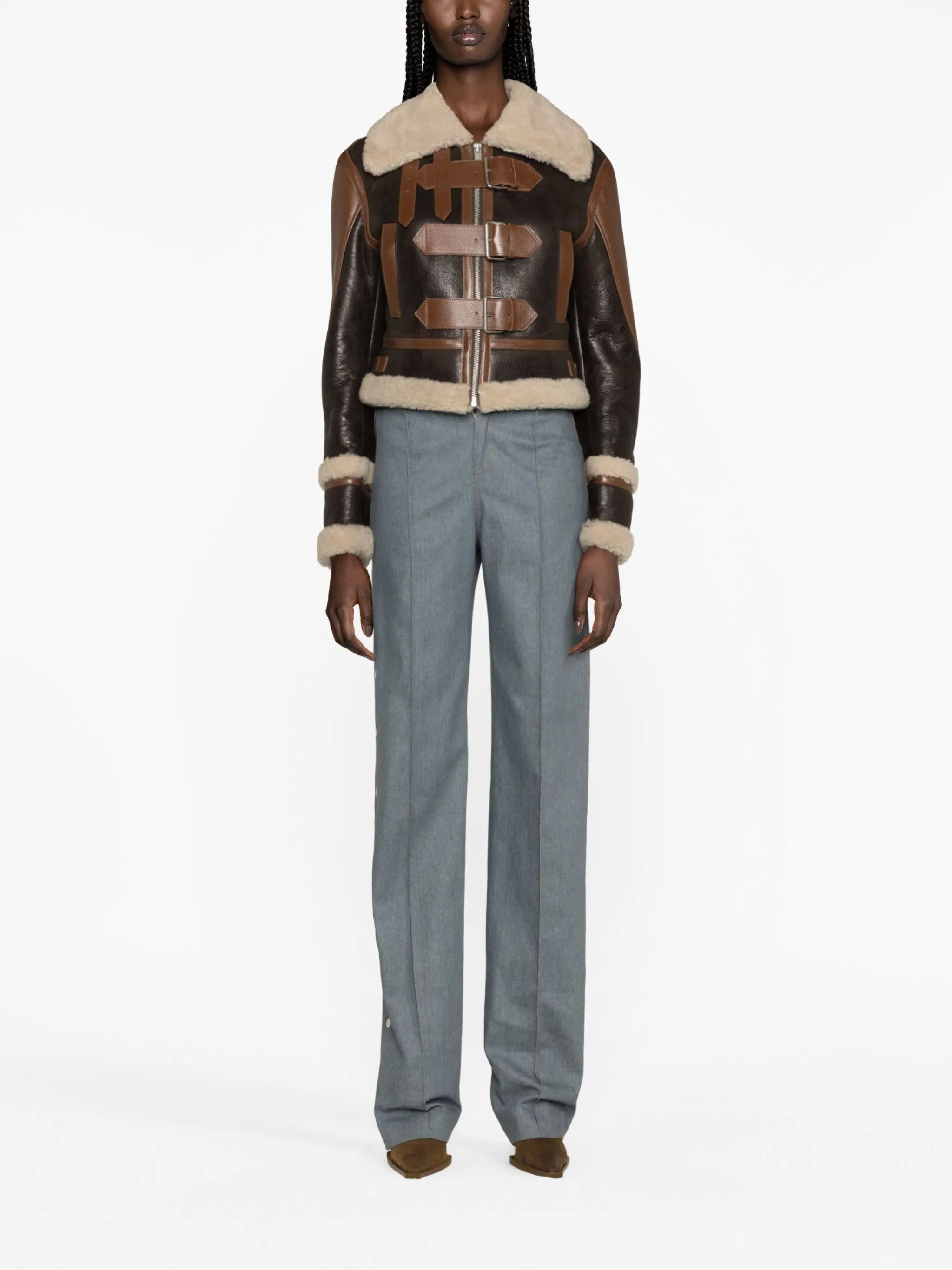 Giacca shearling-trim leather jacket
