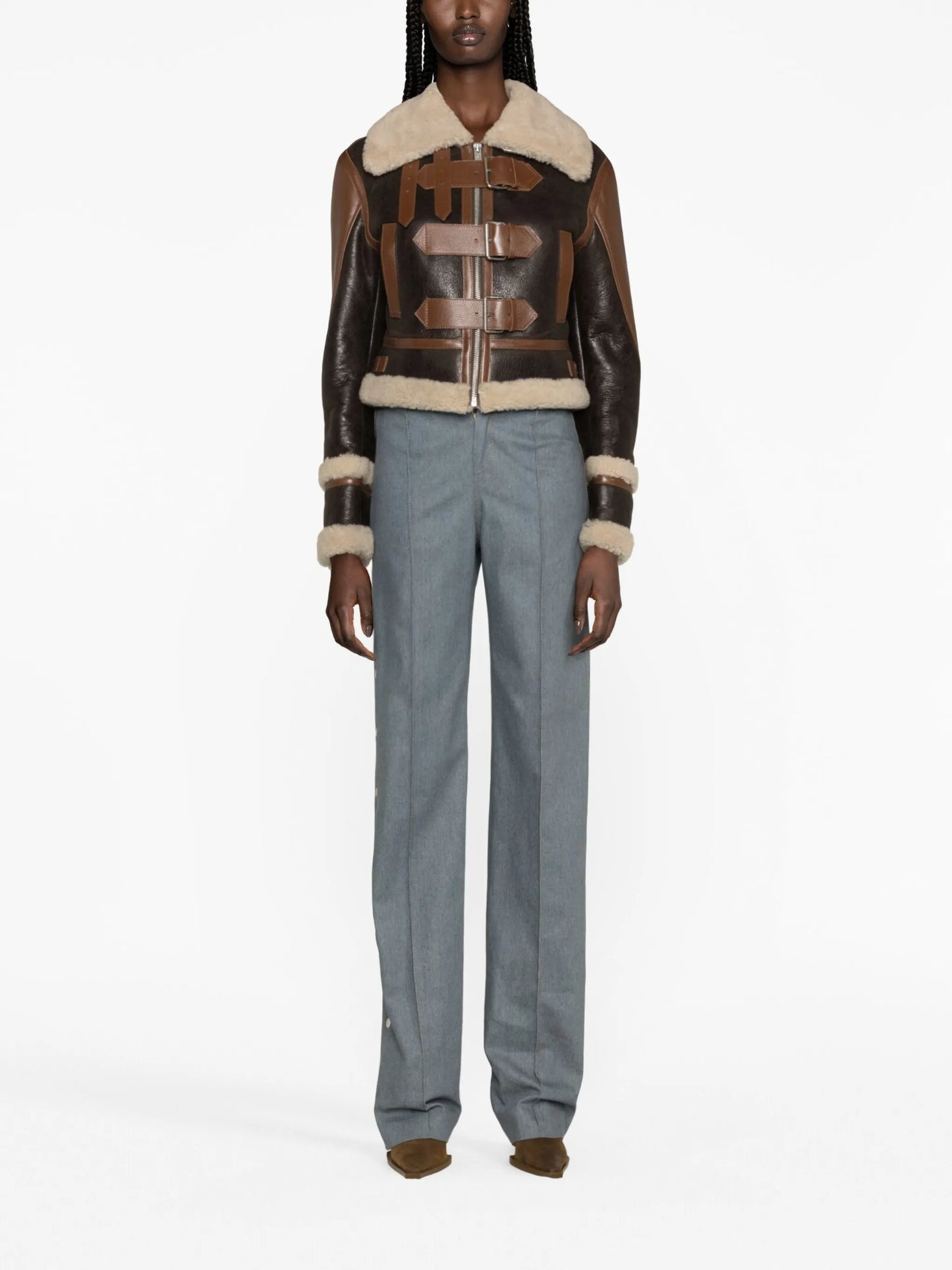 Giacca shearling-trim leather jacket