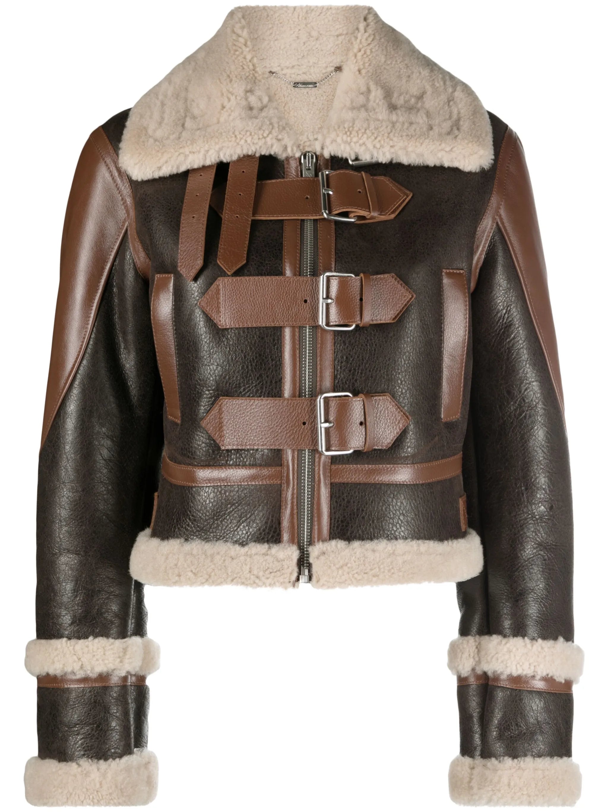 Giacca shearling-trim leather jacket