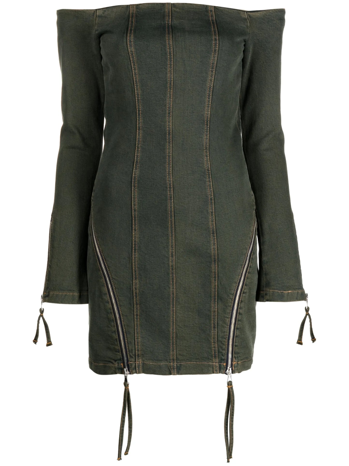 off-shoulder denim minidress