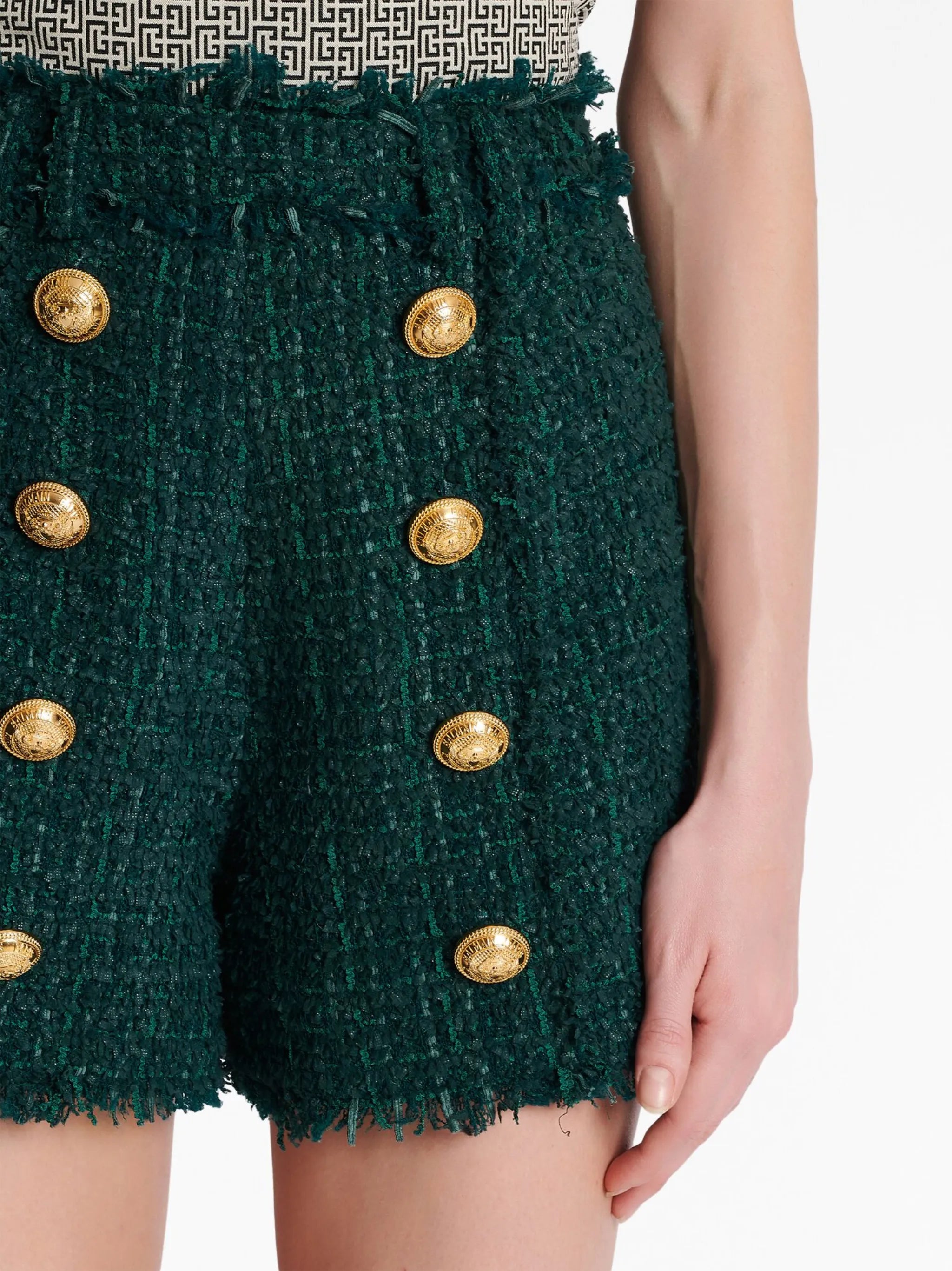 button-detail tweed shorts