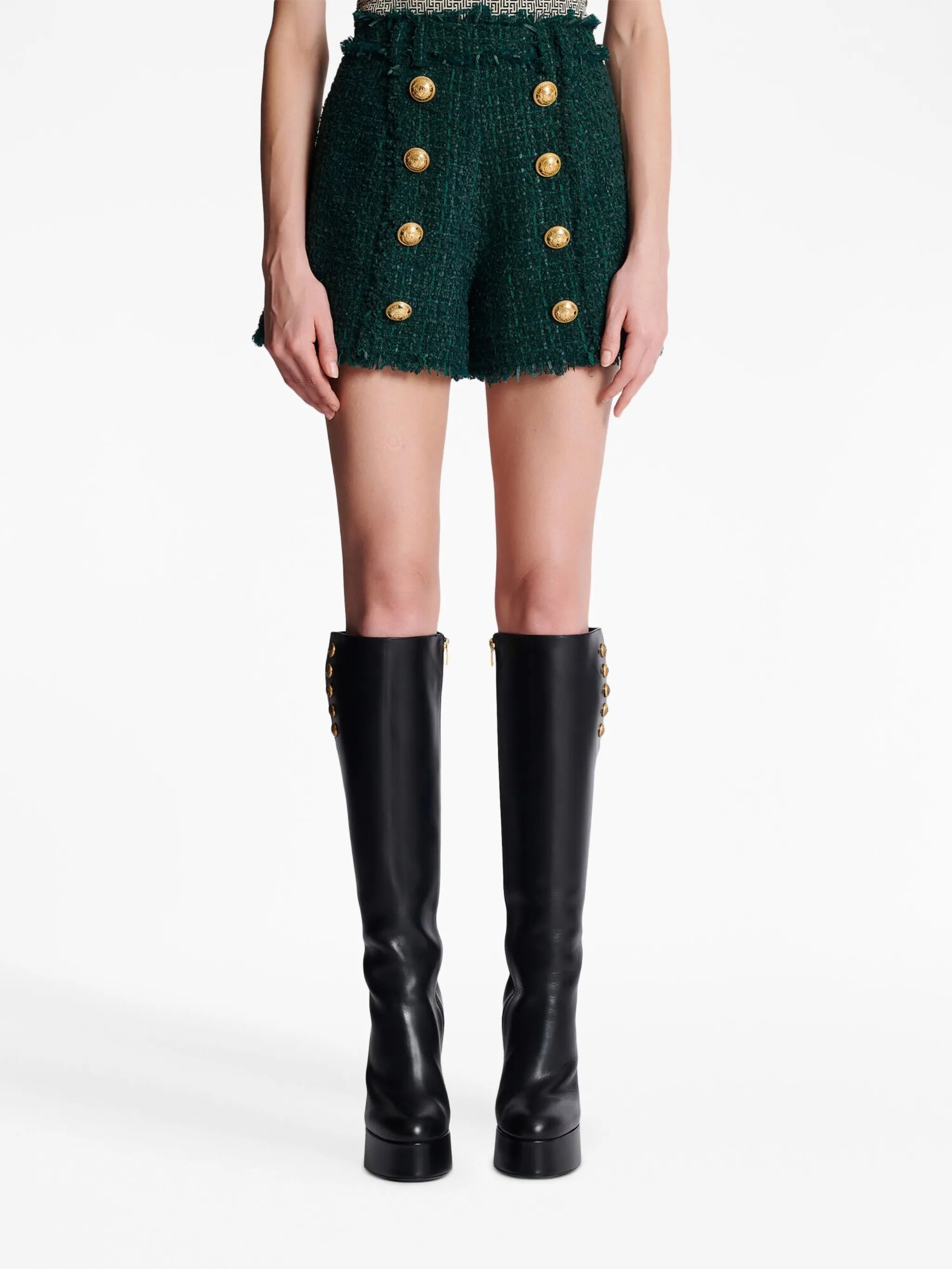 button-detail tweed shorts