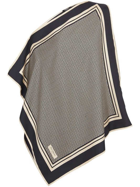 asymmetric monogram silk top