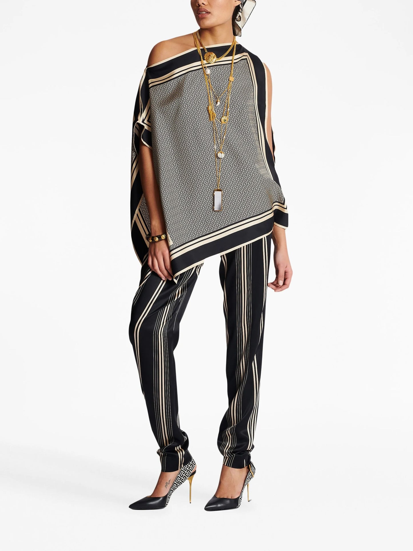 asymmetric monogram silk top