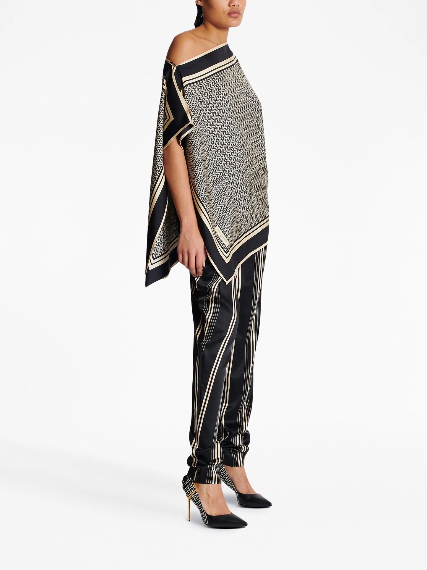 asymmetric monogram silk top