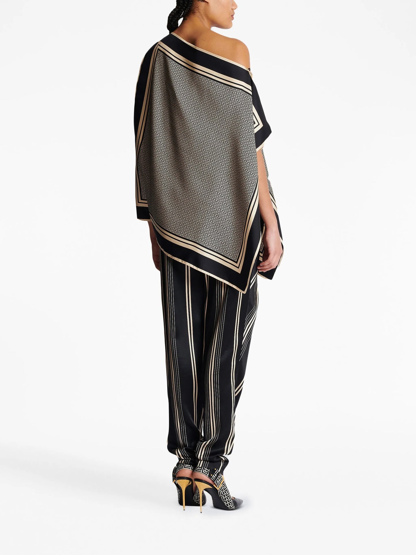 asymmetric monogram silk top