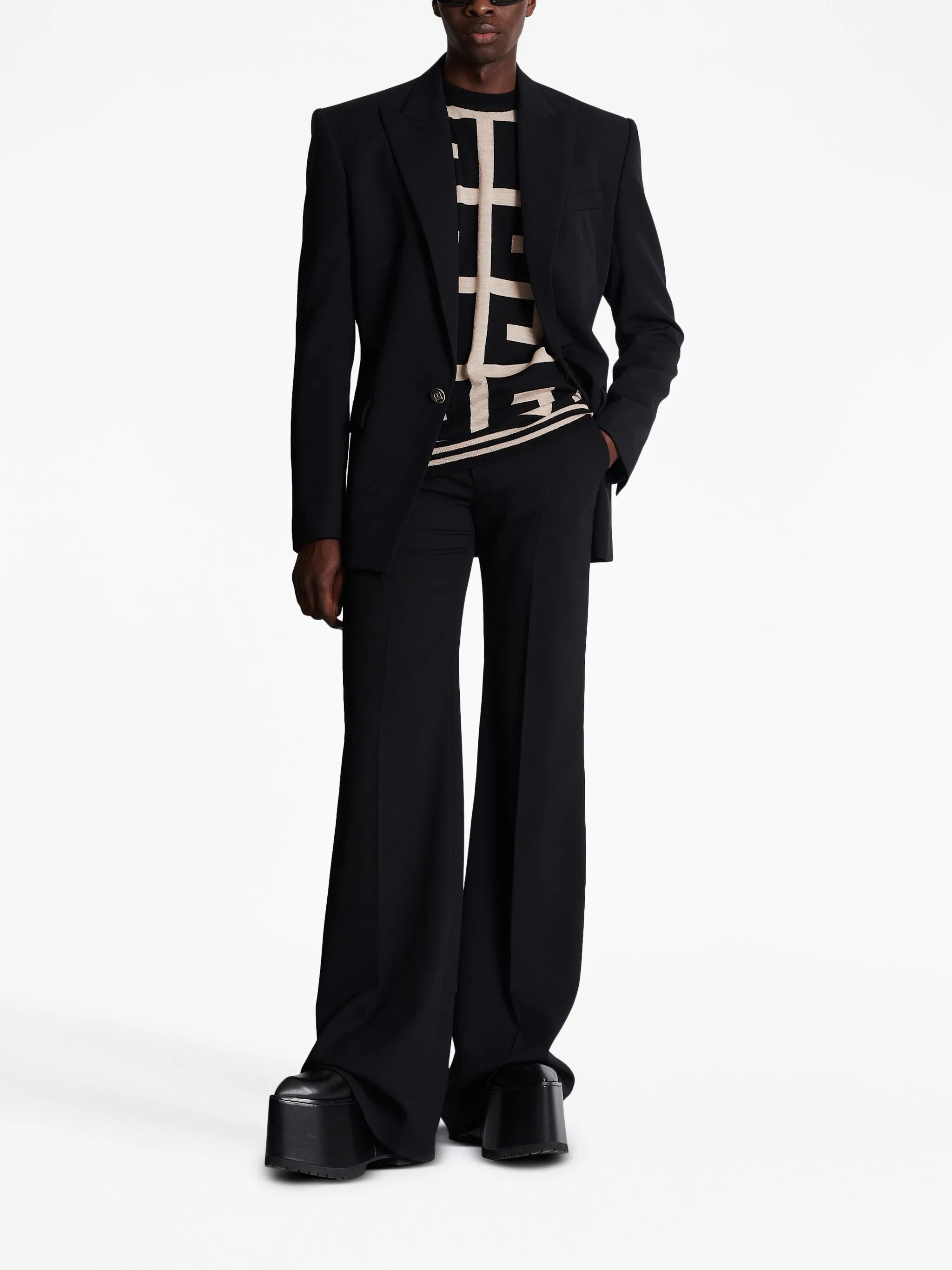 monogram-print merino wool jumper