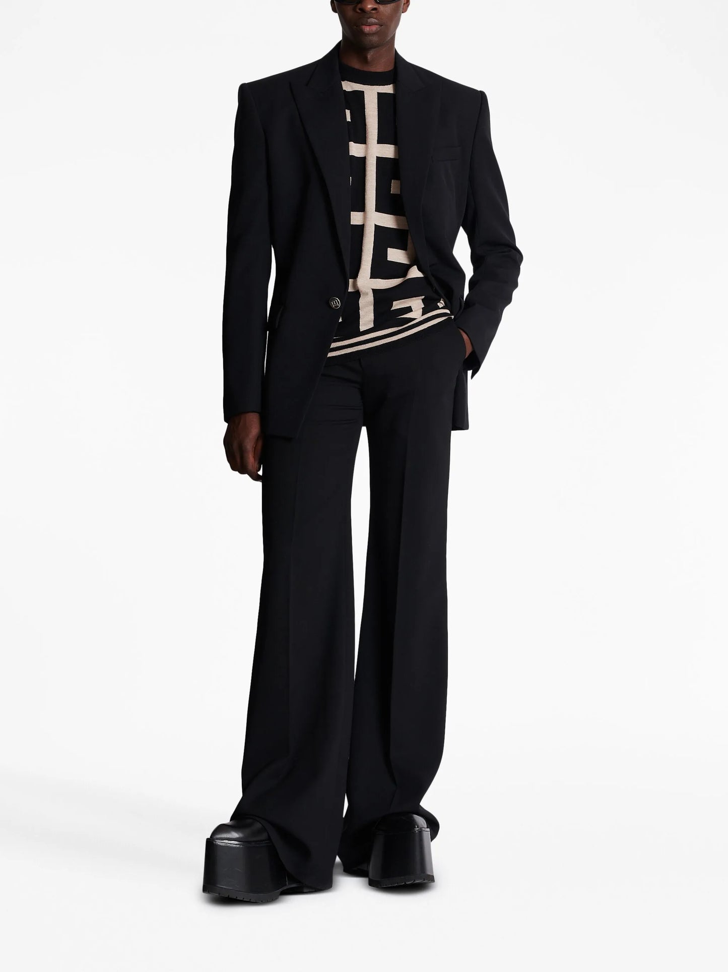 monogram-print merino wool jumper