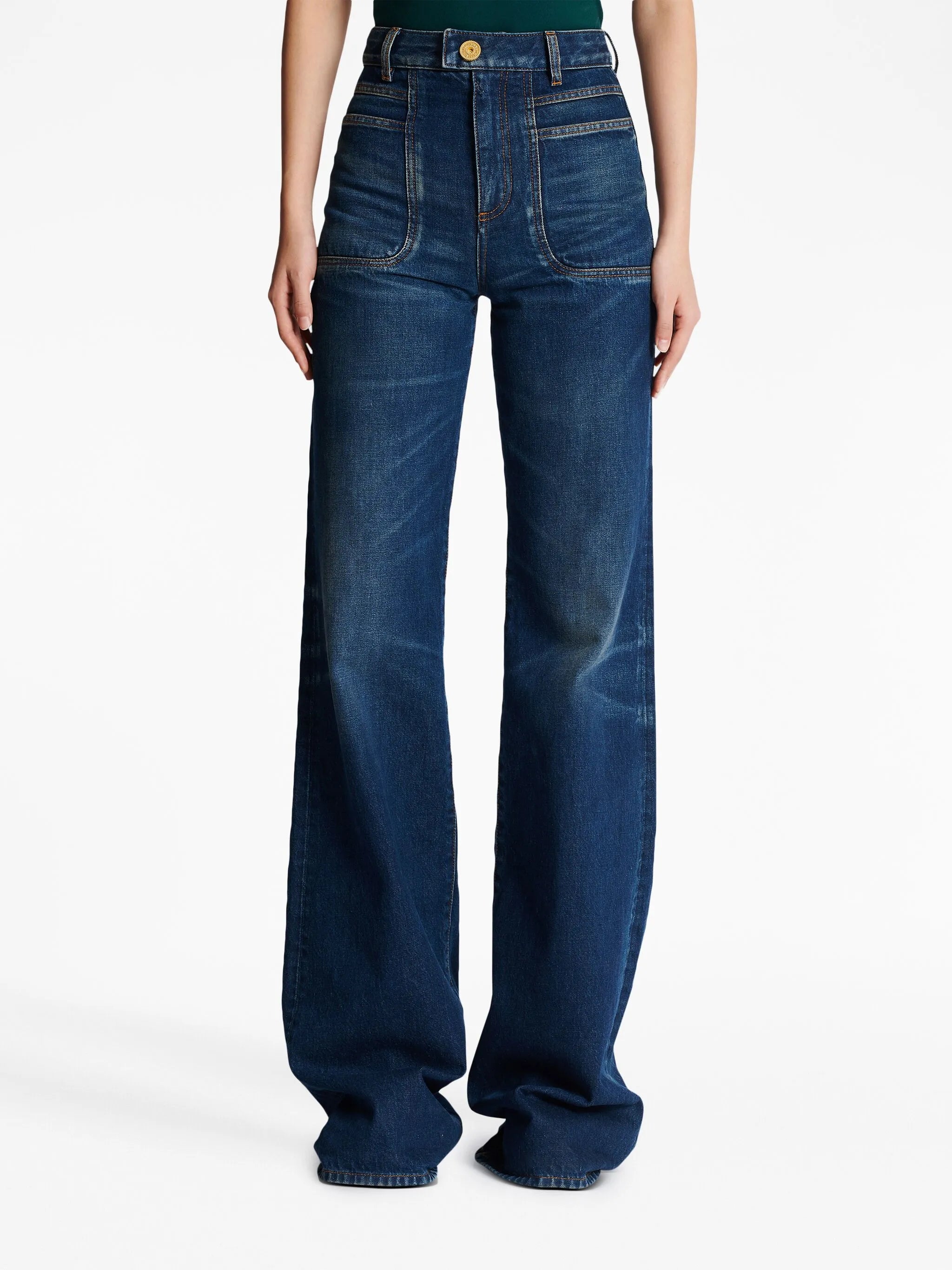 high-waisted flared jeans