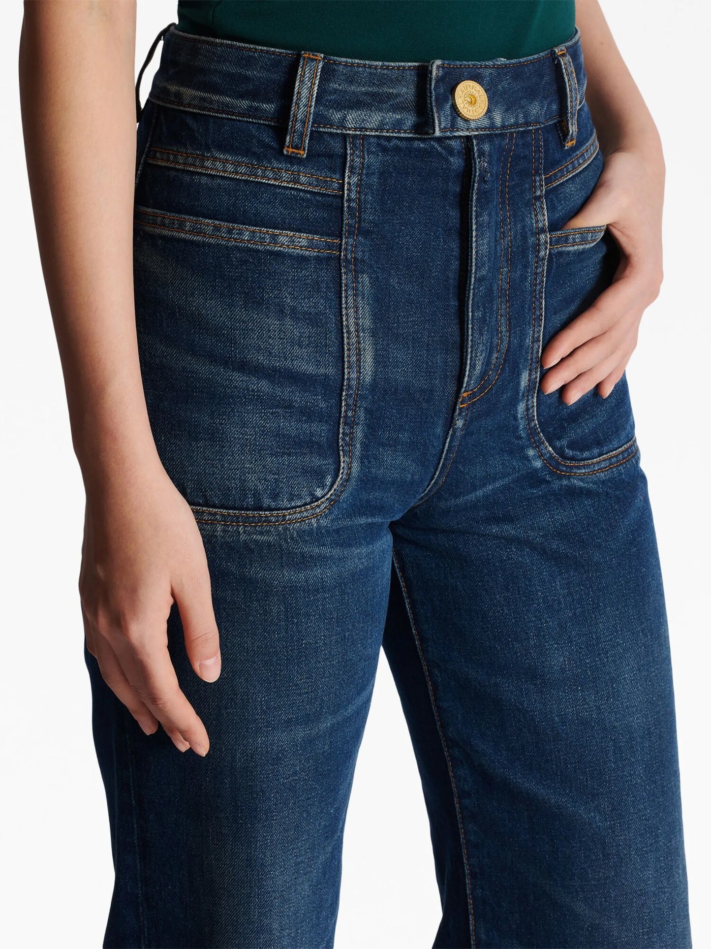 high-waisted flared jeans