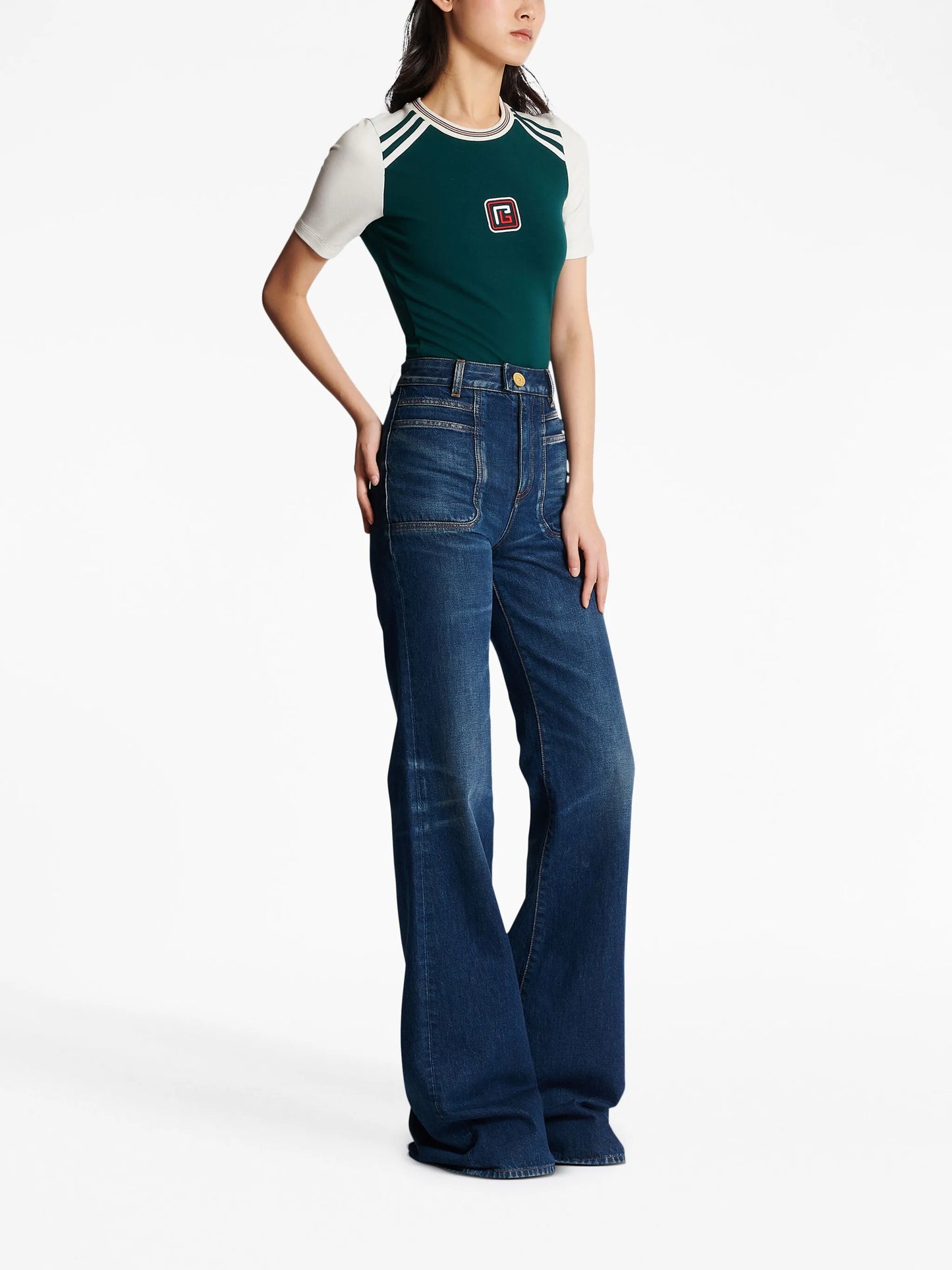 high-waisted flared jeans