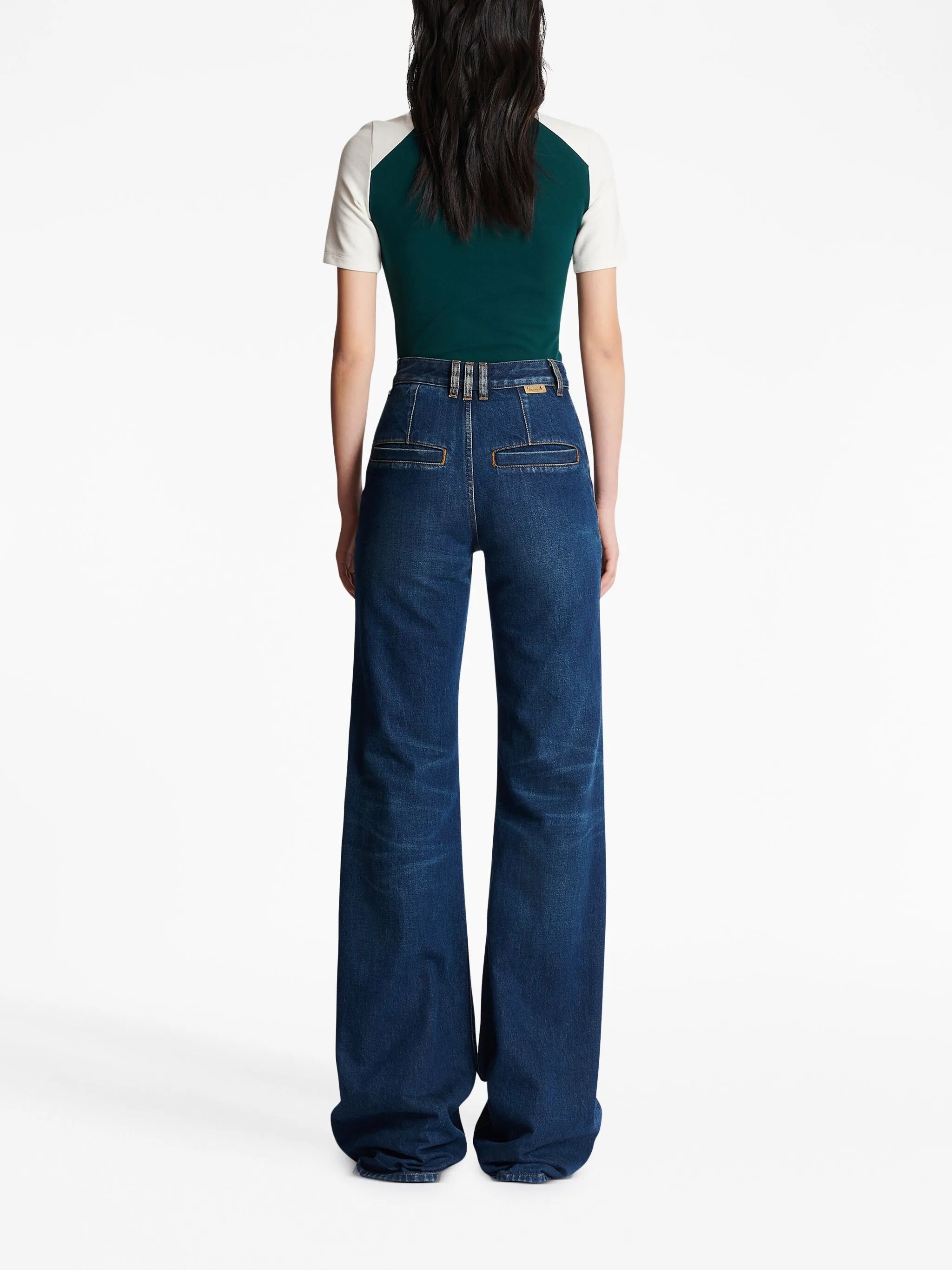 high-waisted flared jeans