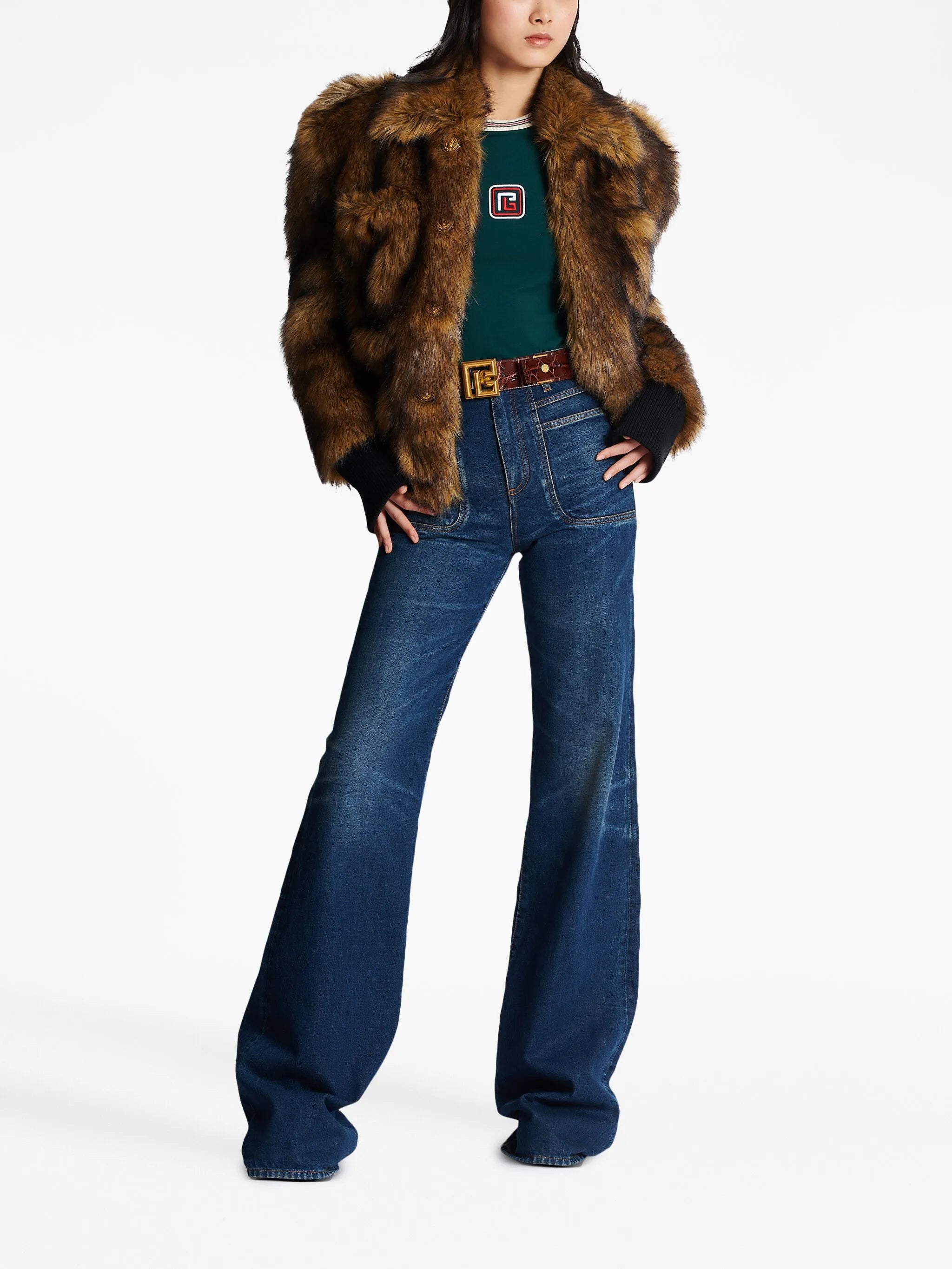 high-waisted flared jeans