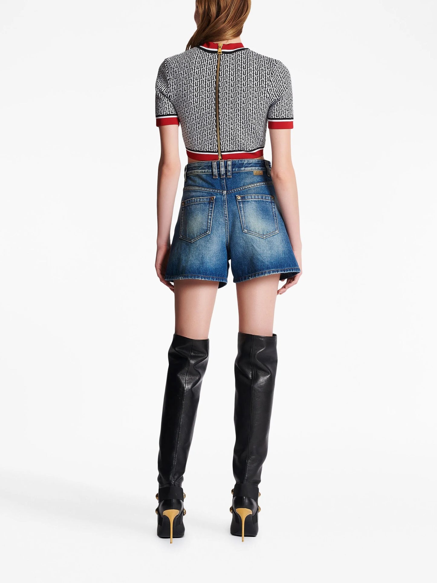 monogram-jacquard crop top