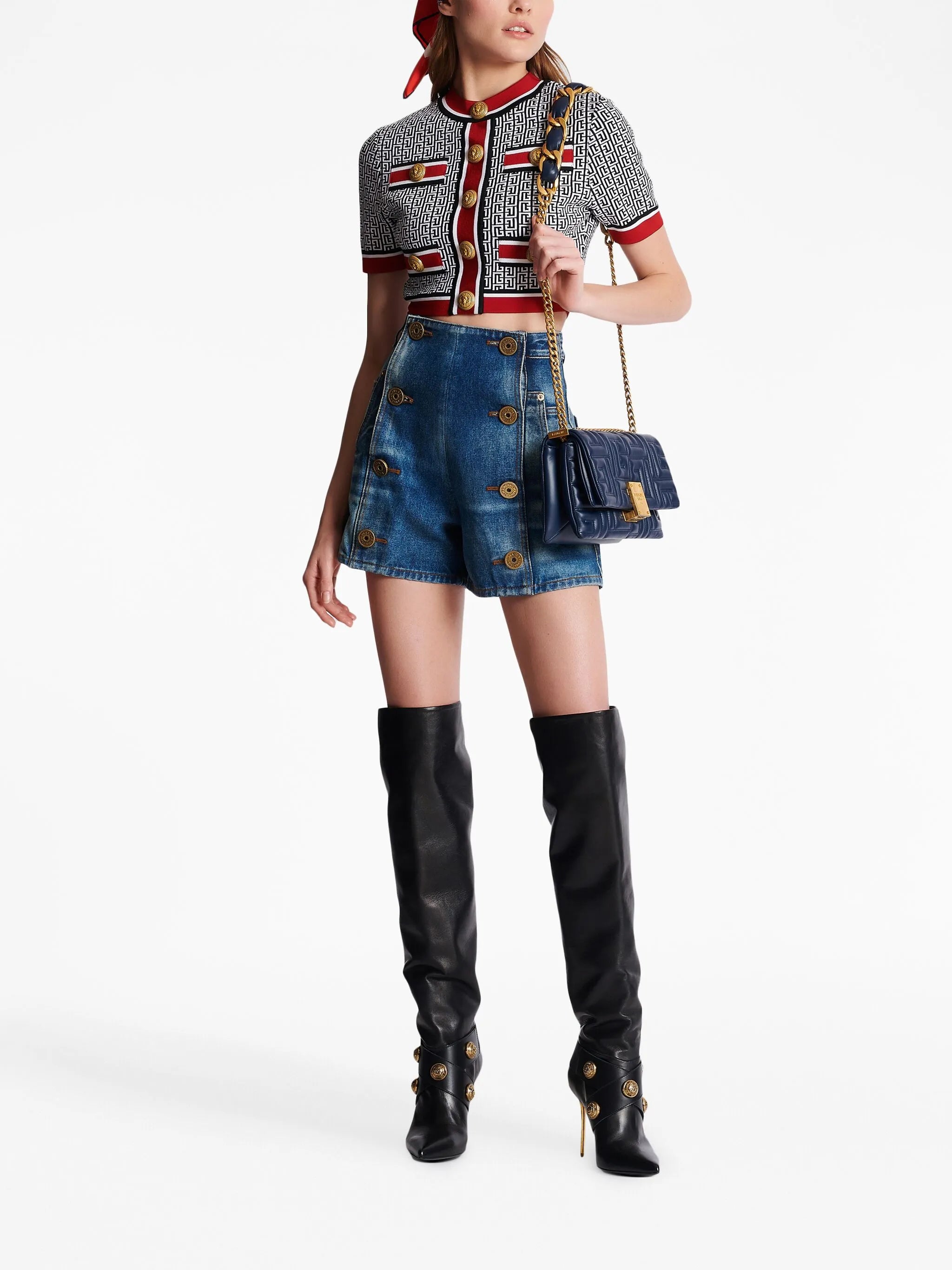 monogram-jacquard crop top