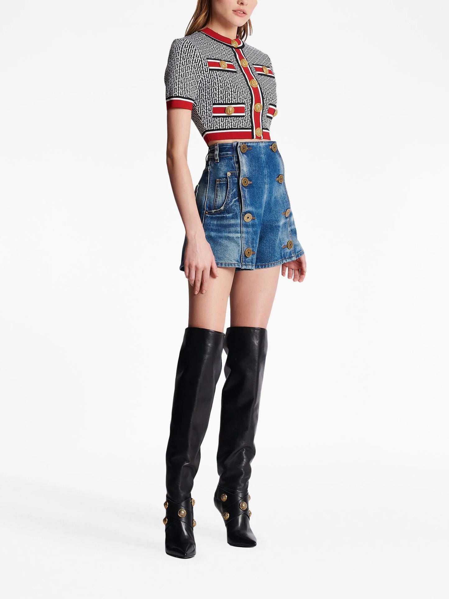 monogram-jacquard crop top