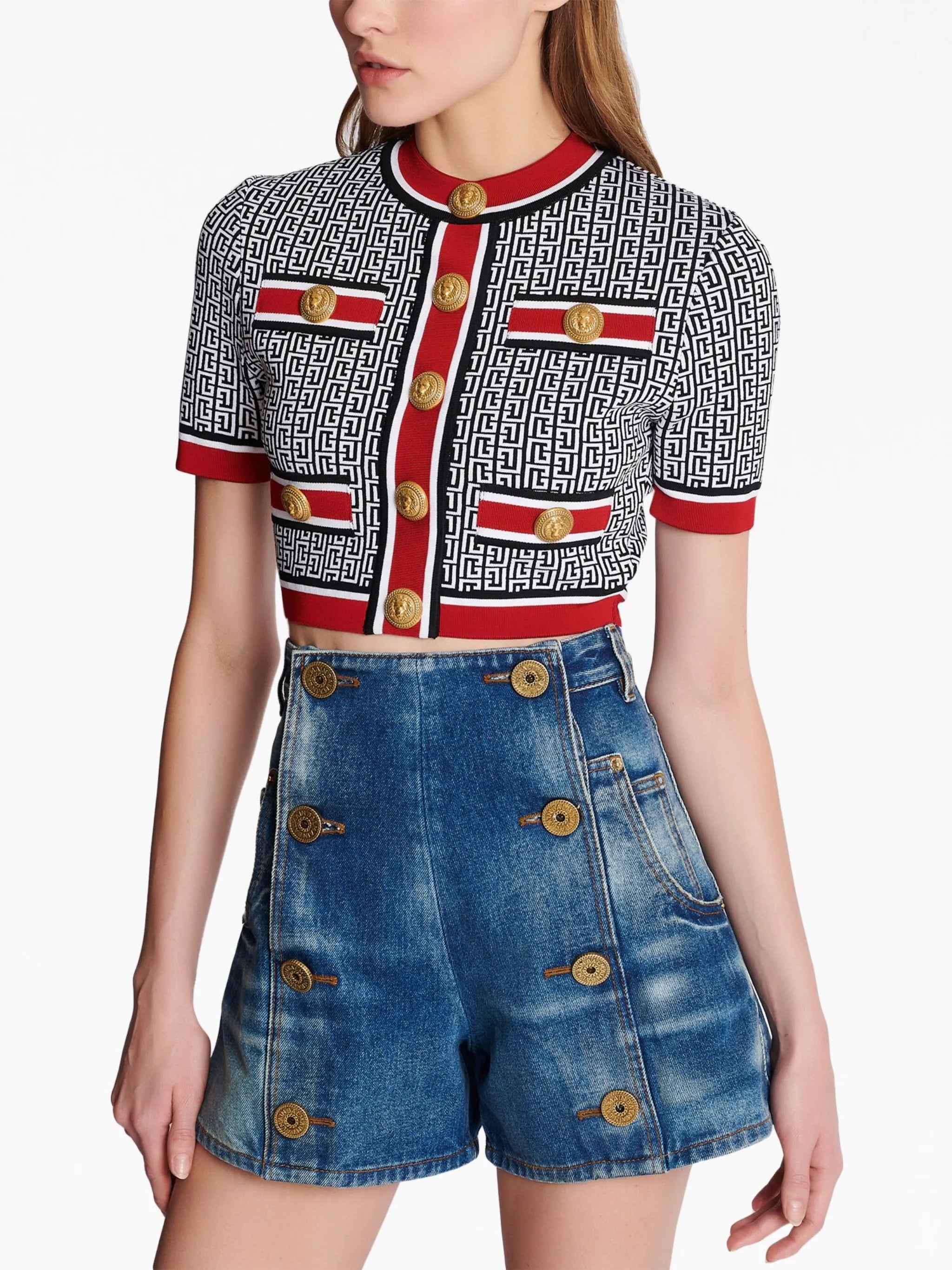 monogram-jacquard crop top