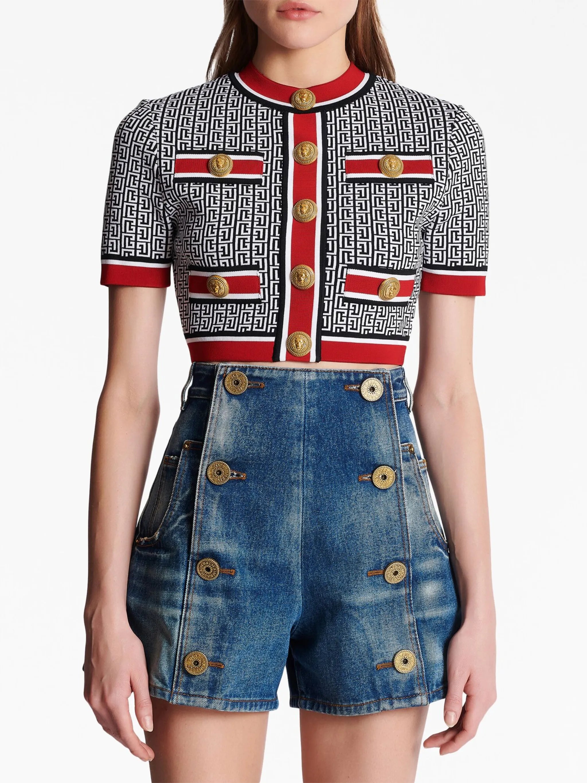 monogram-jacquard crop top
