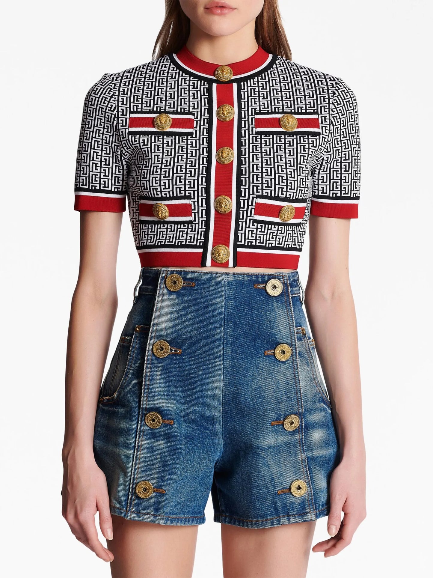 monogram-jacquard crop top