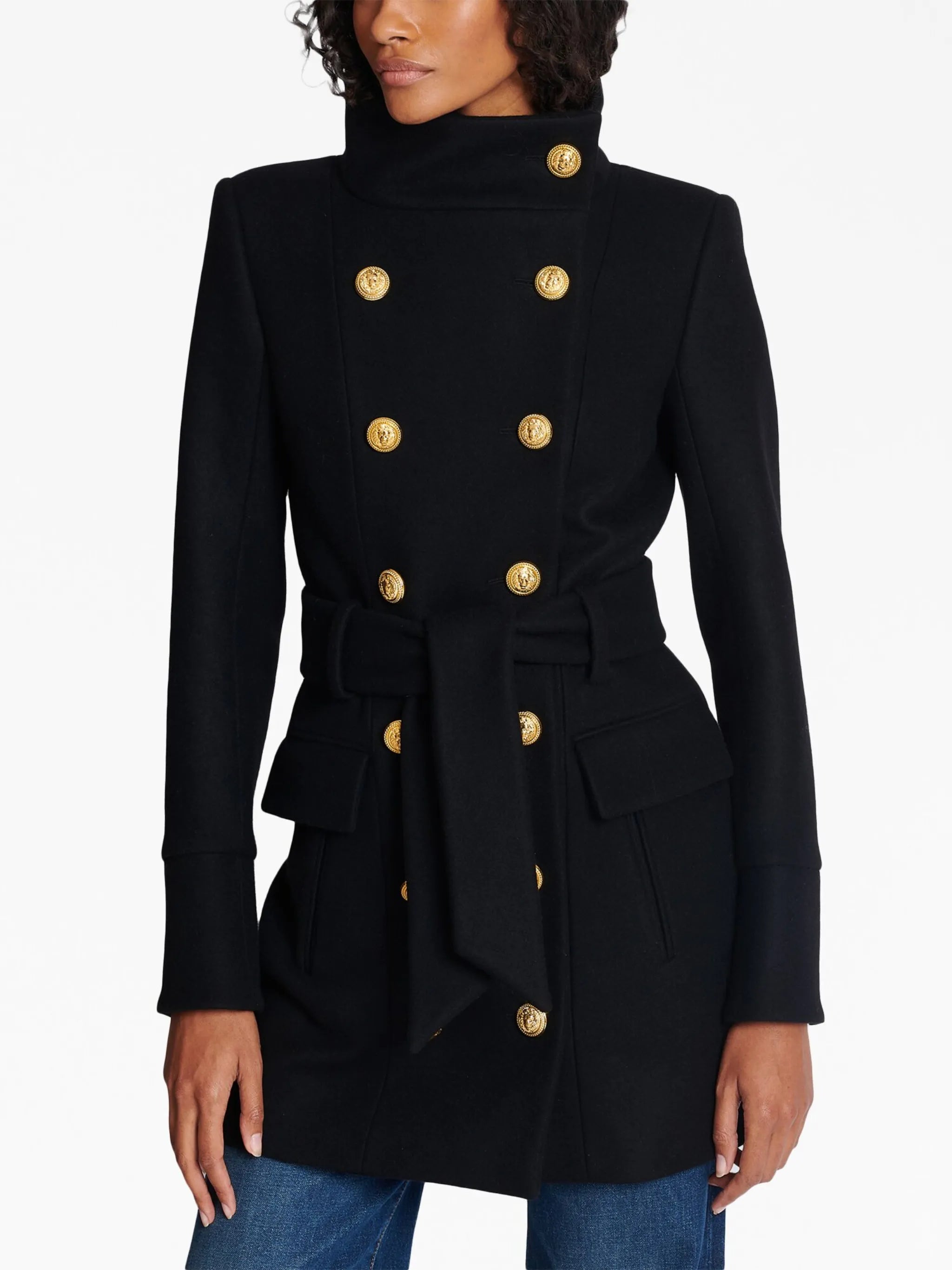 belted military wool coat