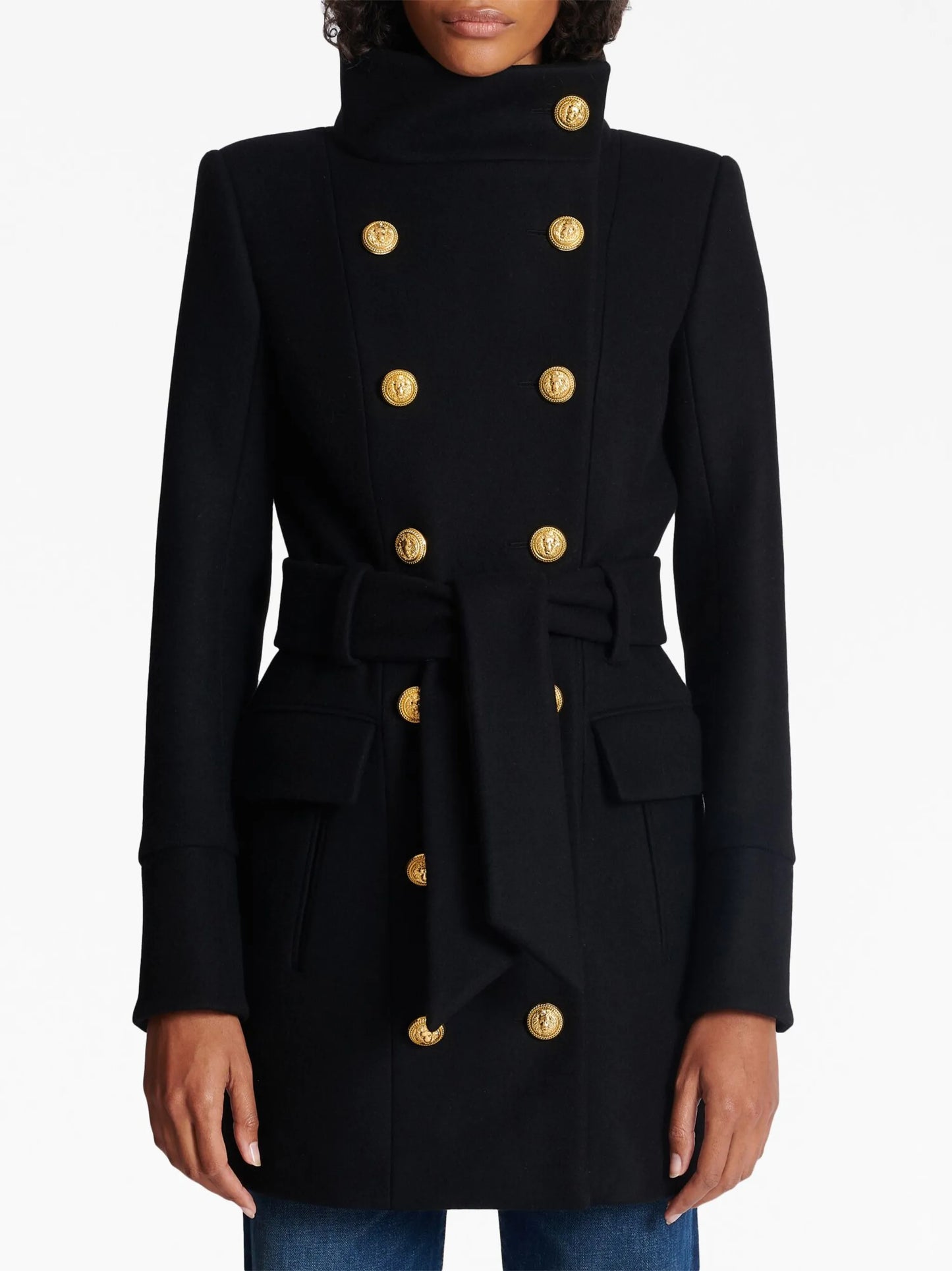 belted military wool coat
