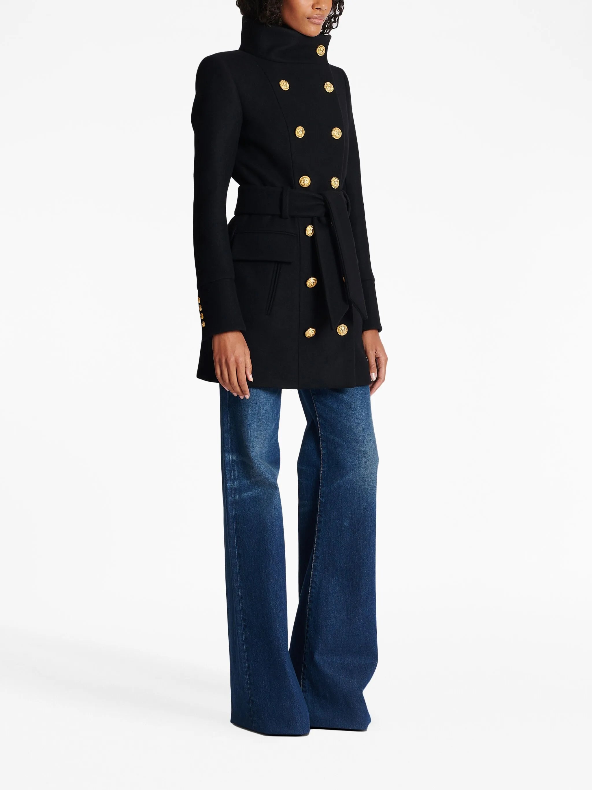 belted military wool coat