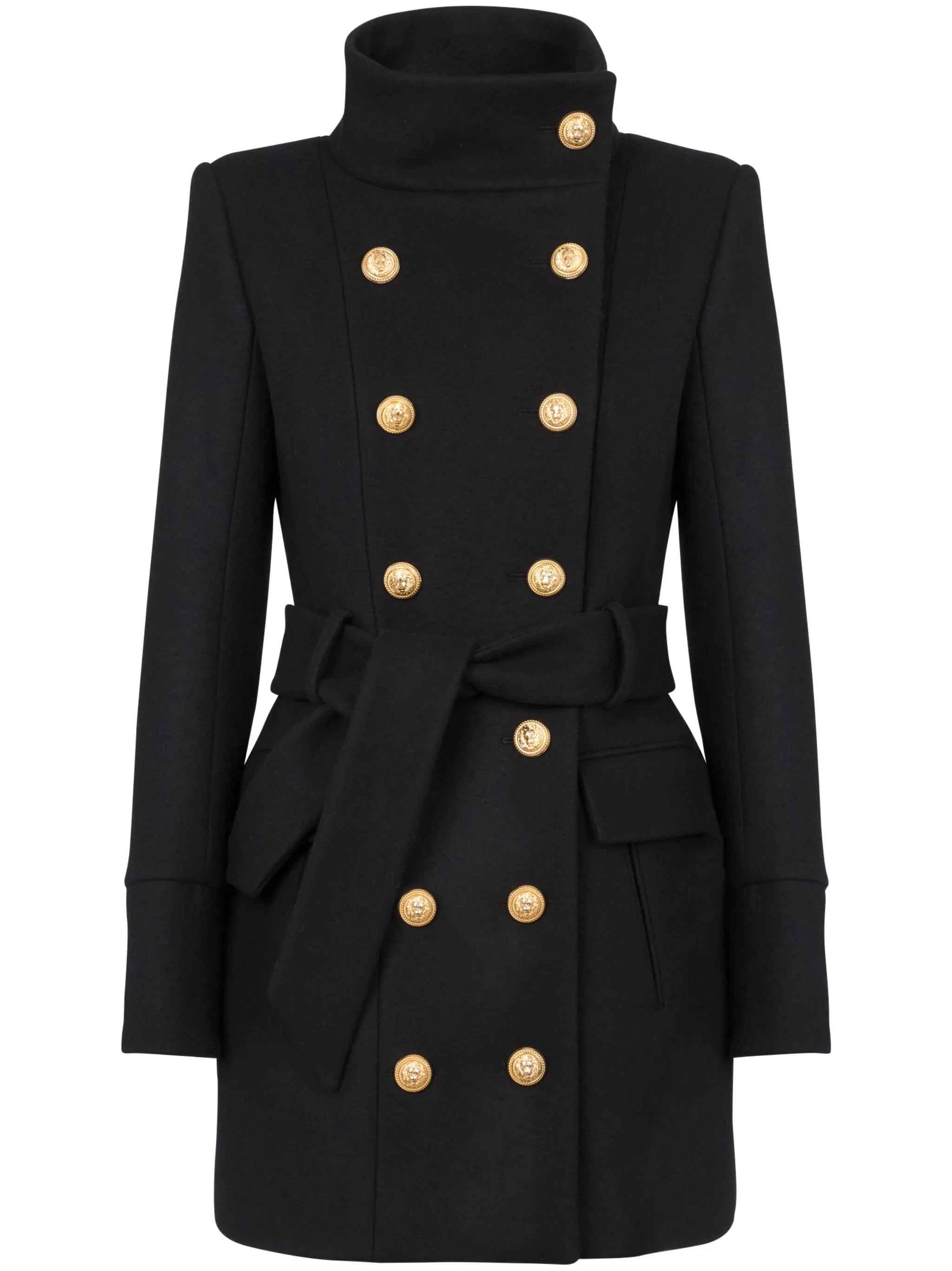 belted military wool coat