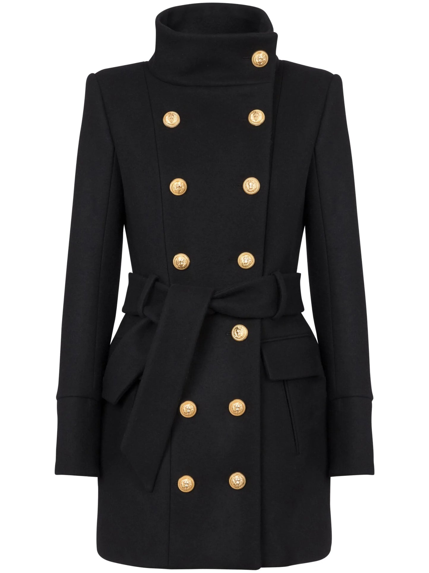 belted military wool coat