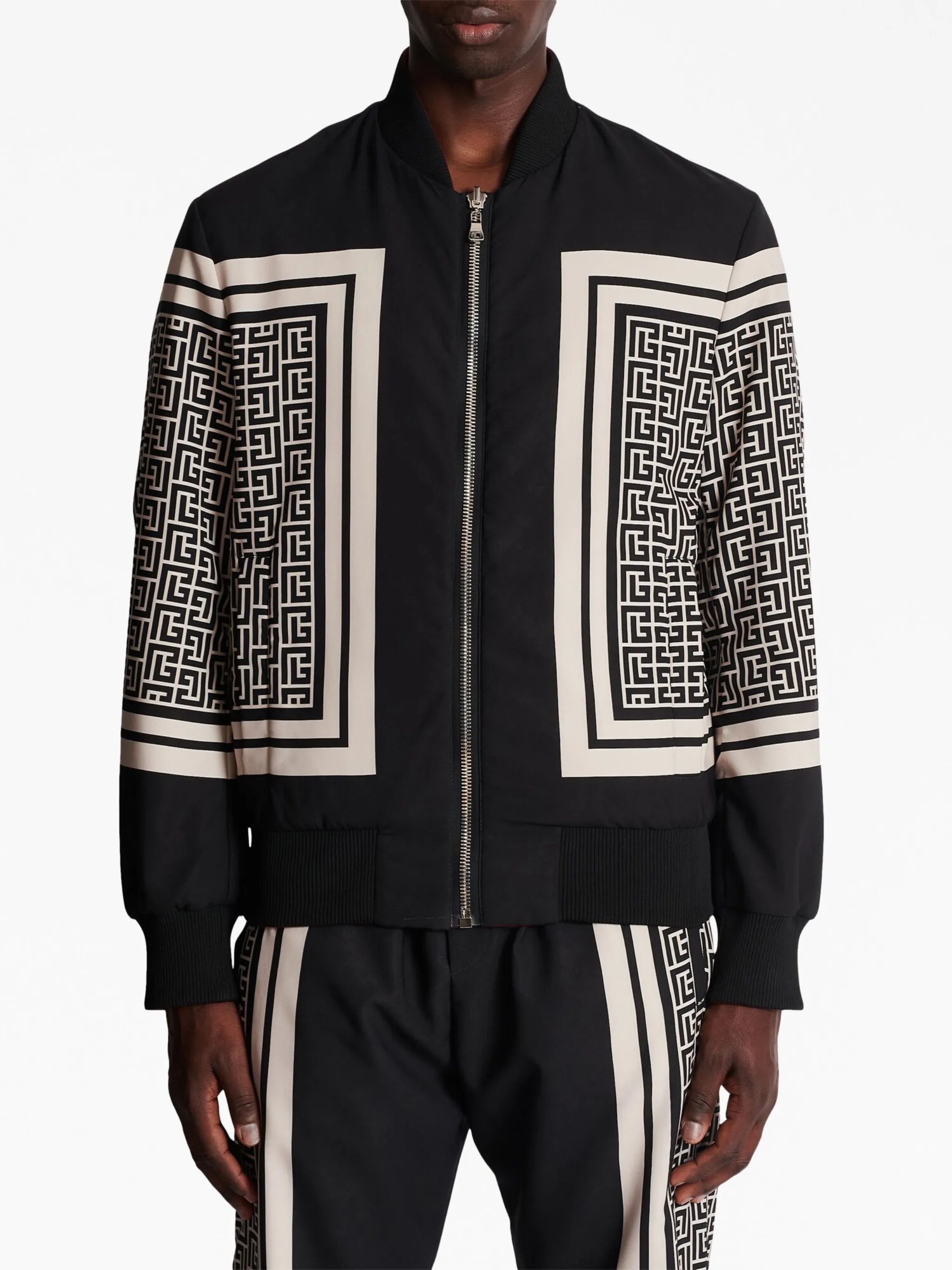 monogram-print reversible bomber jacket