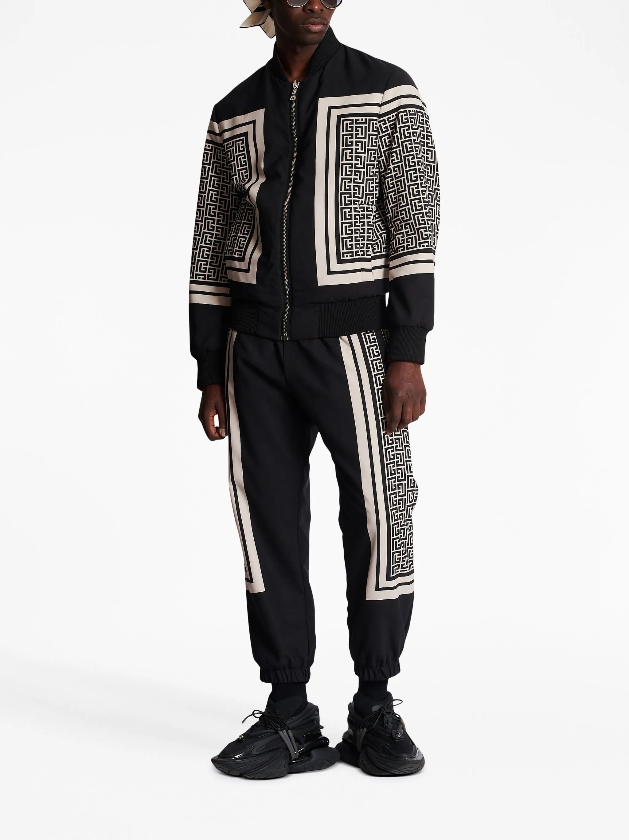 monogram-print reversible bomber jacket