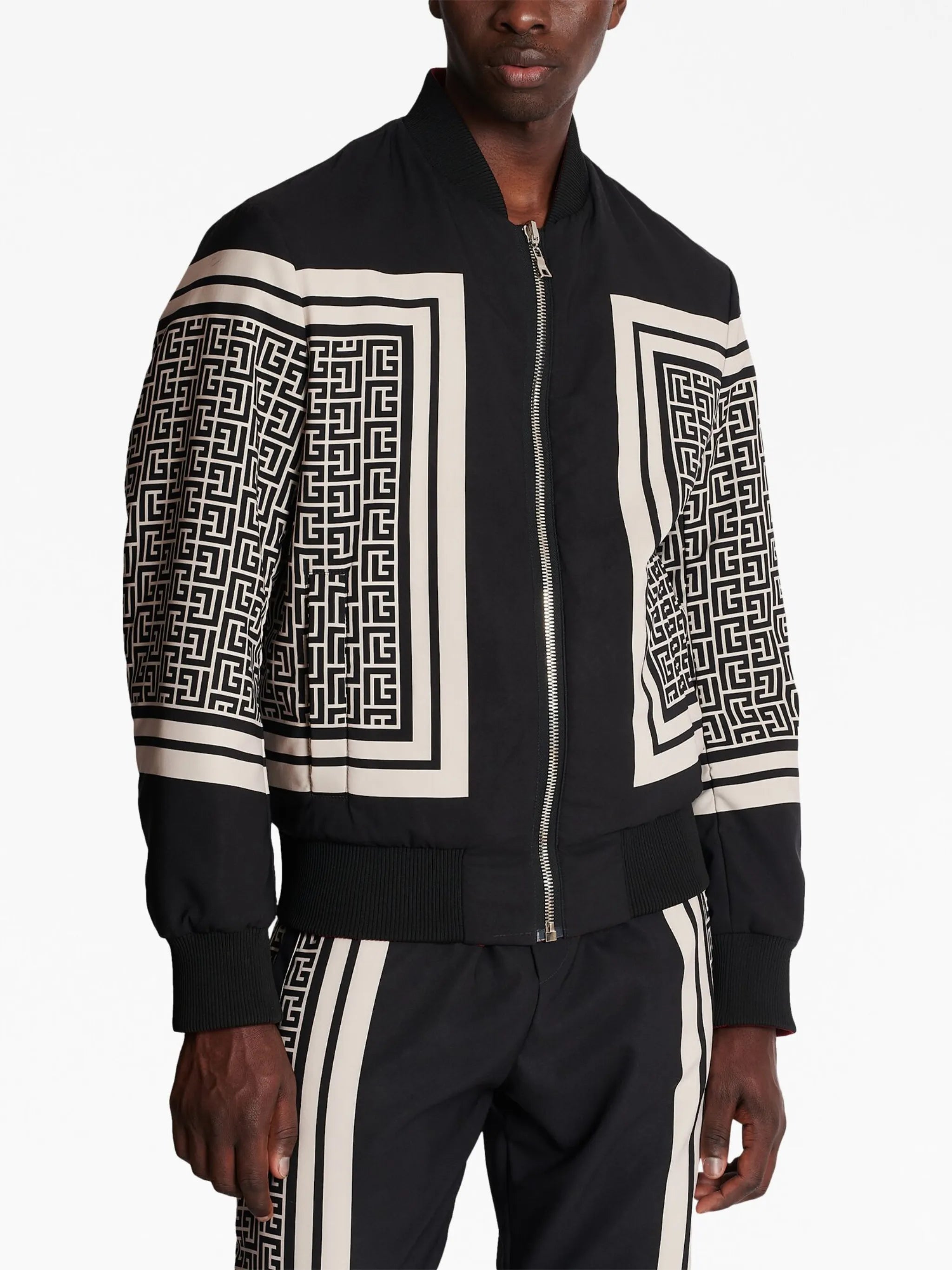 monogram-print reversible bomber jacket
