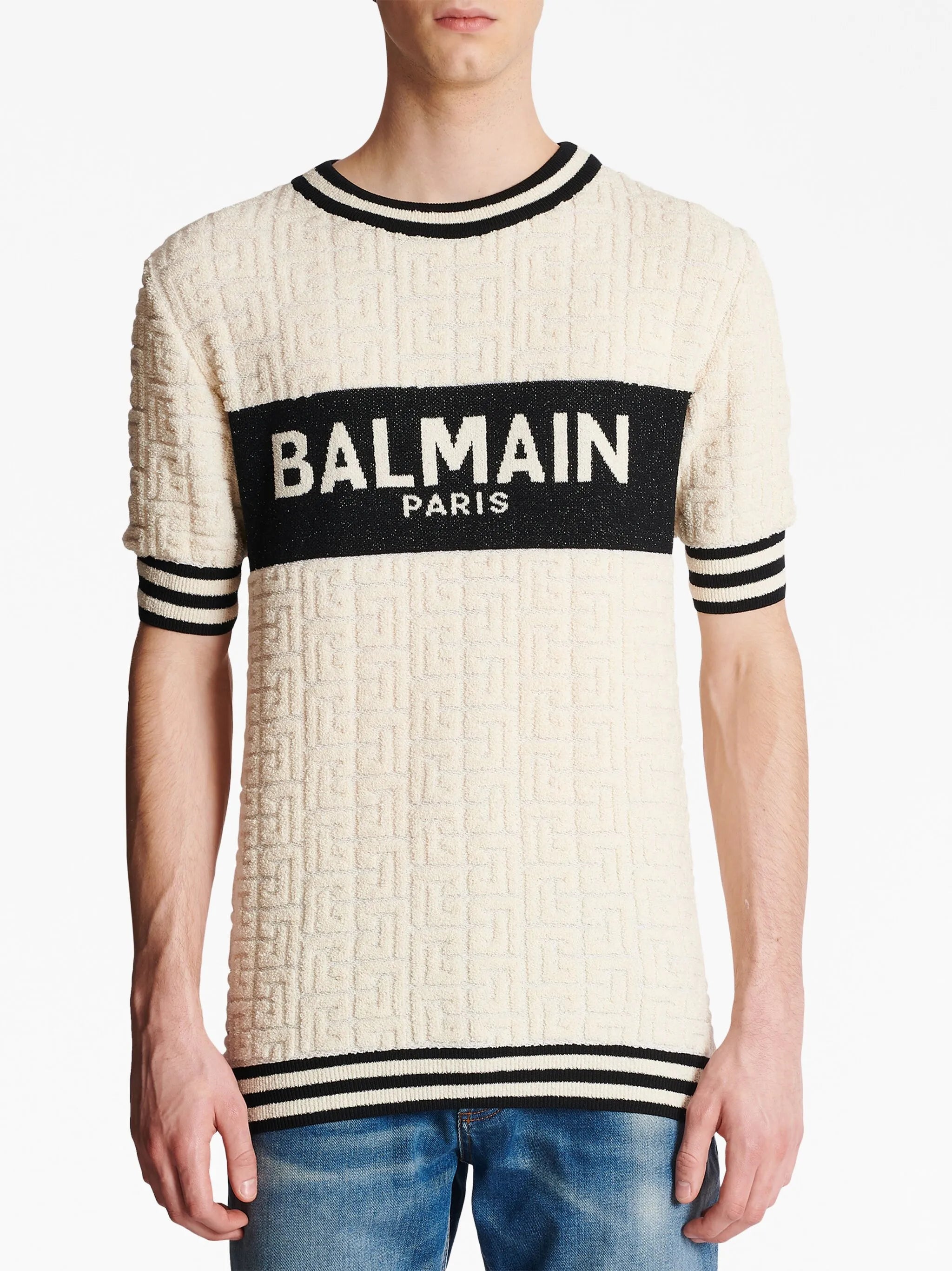 intarsia-knit logo cotton-terry T-shirt