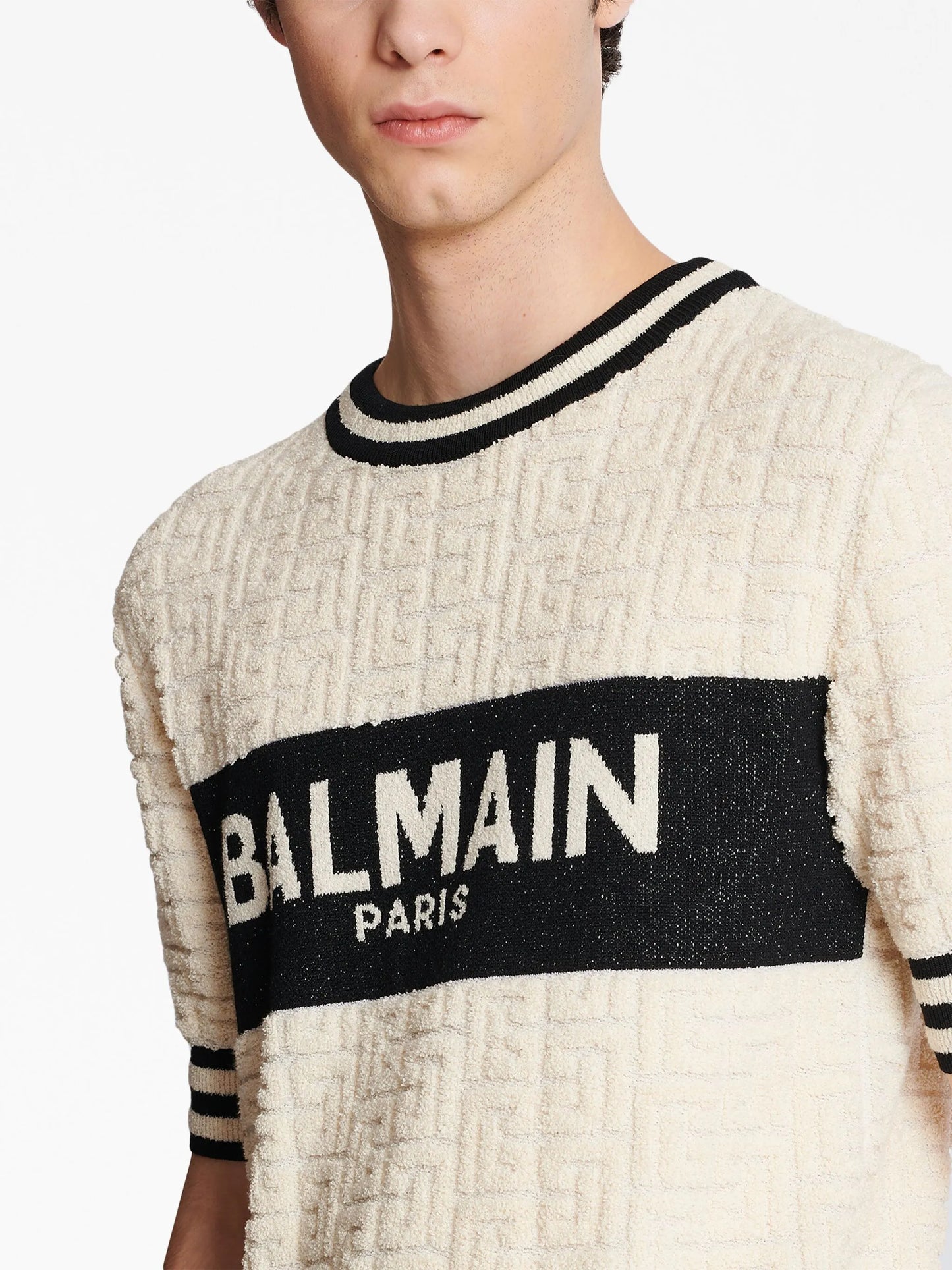 intarsia-knit logo cotton-terry T-shirt