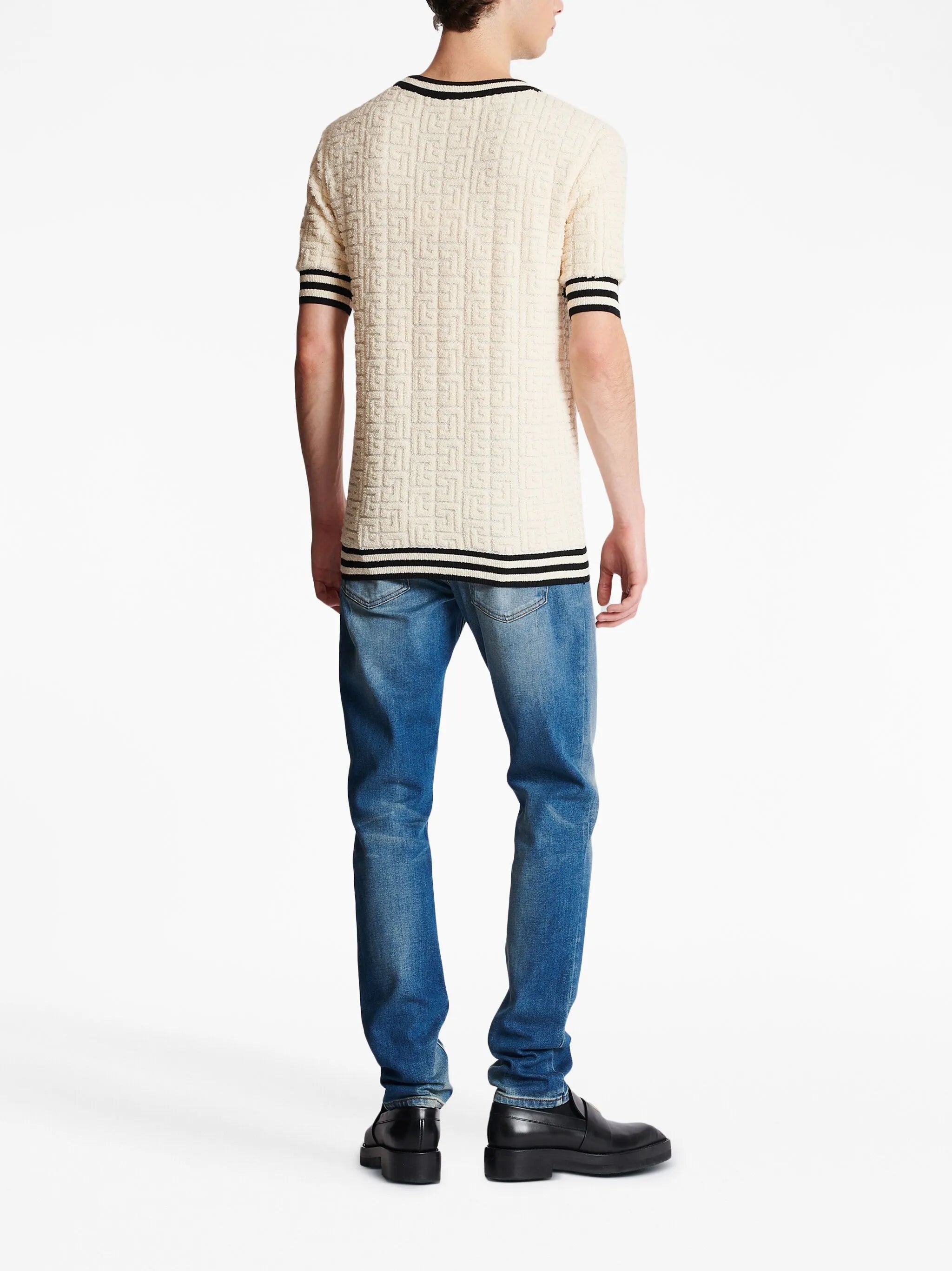 intarsia-knit logo cotton-terry T-shirt