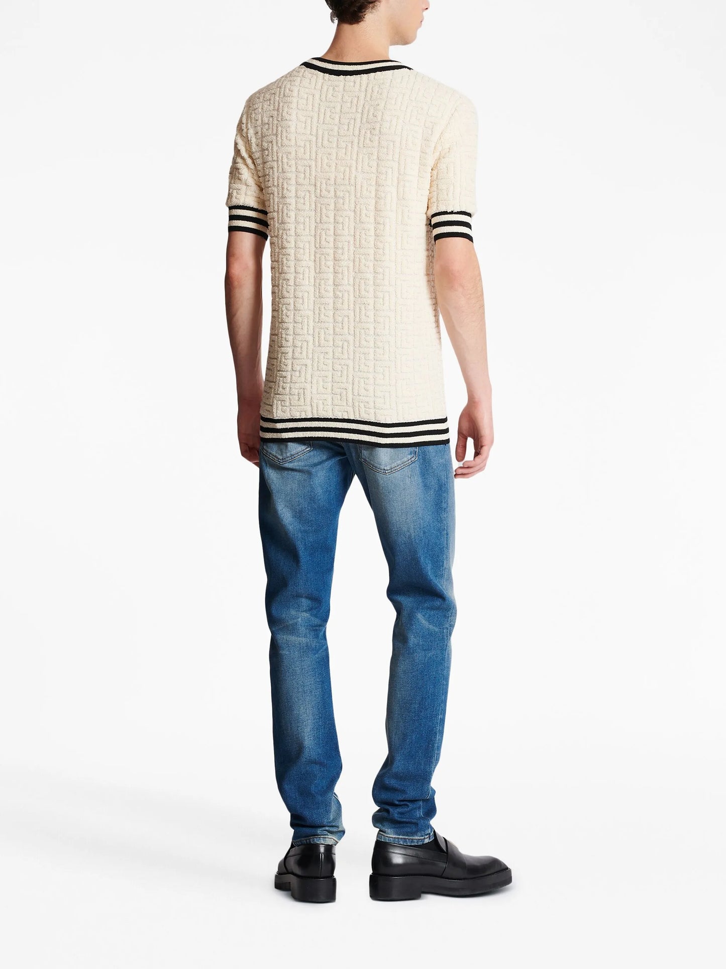 intarsia-knit logo cotton-terry T-shirt