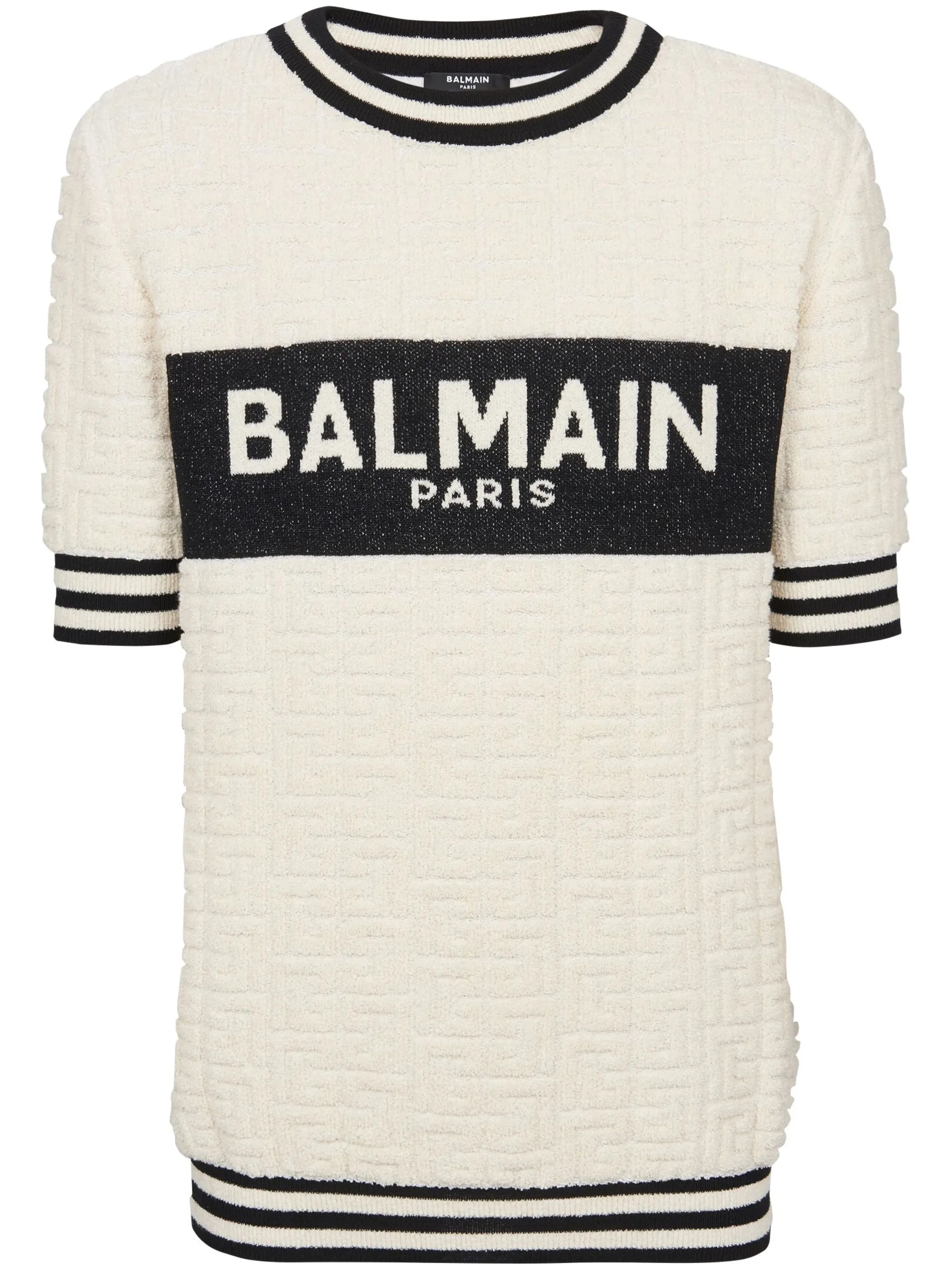 intarsia-knit logo cotton-terry T-shirt