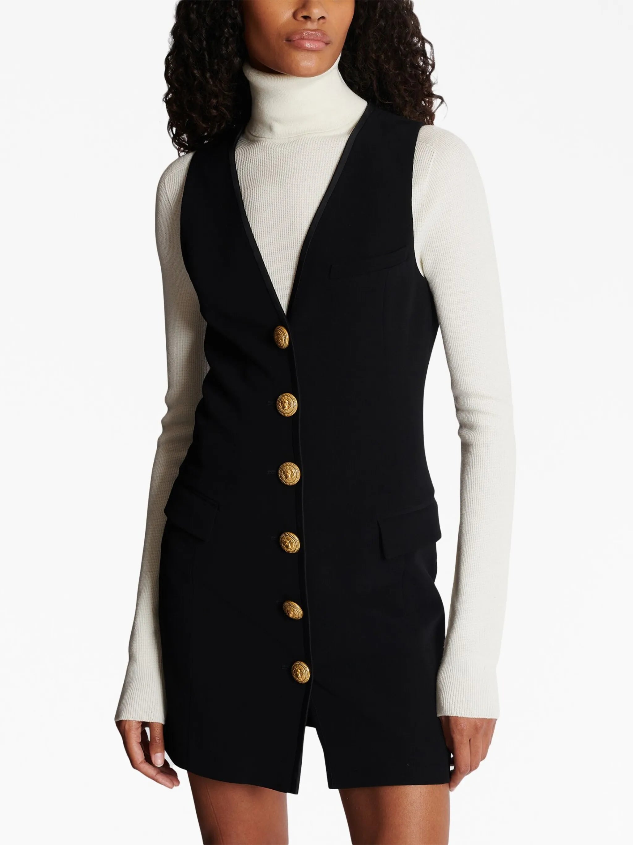 V-neck button-front minidress