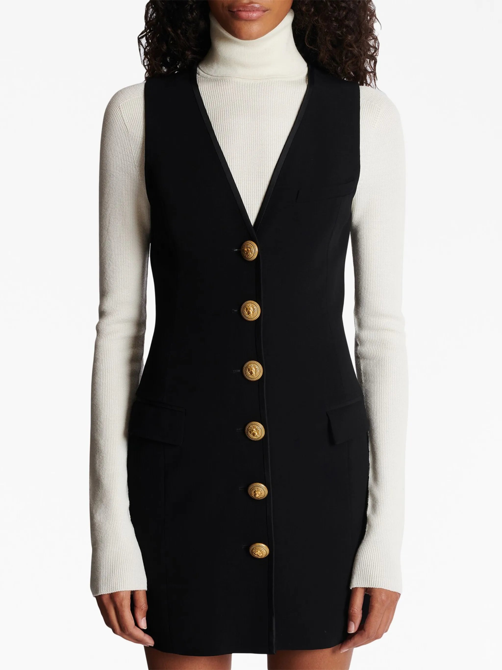 V-neck button-front minidress